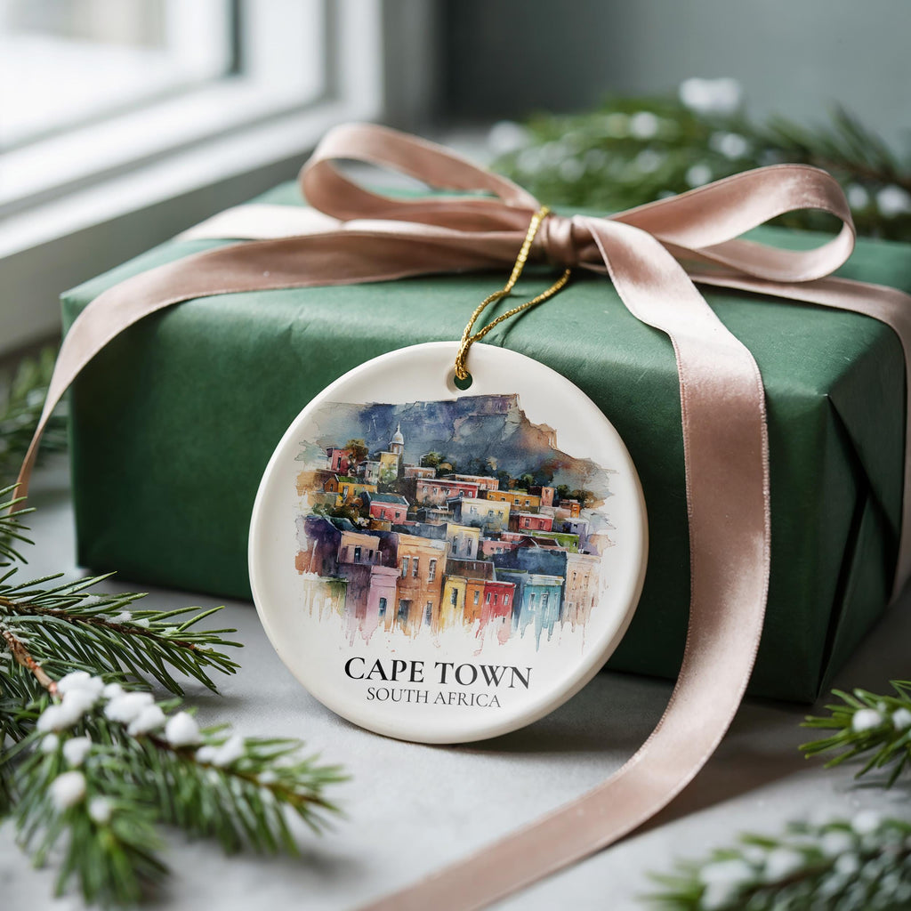 Cape Town South Africa Personalized Watercolor Ornament, Custom Ceramic Christmas gift, Travel Keepsake