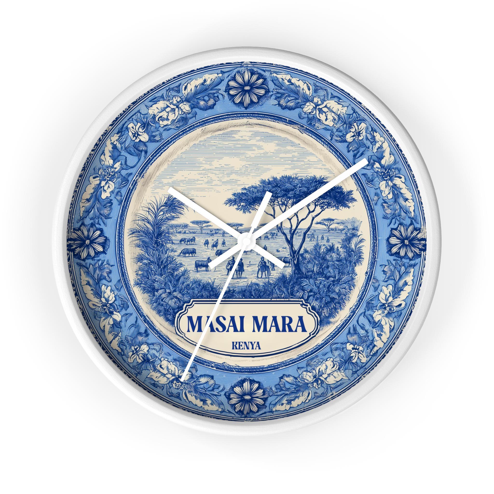Masai Mara Kenya Wall Clock, Delf style Home Decor, Vintage City Travel Keepsake Art
