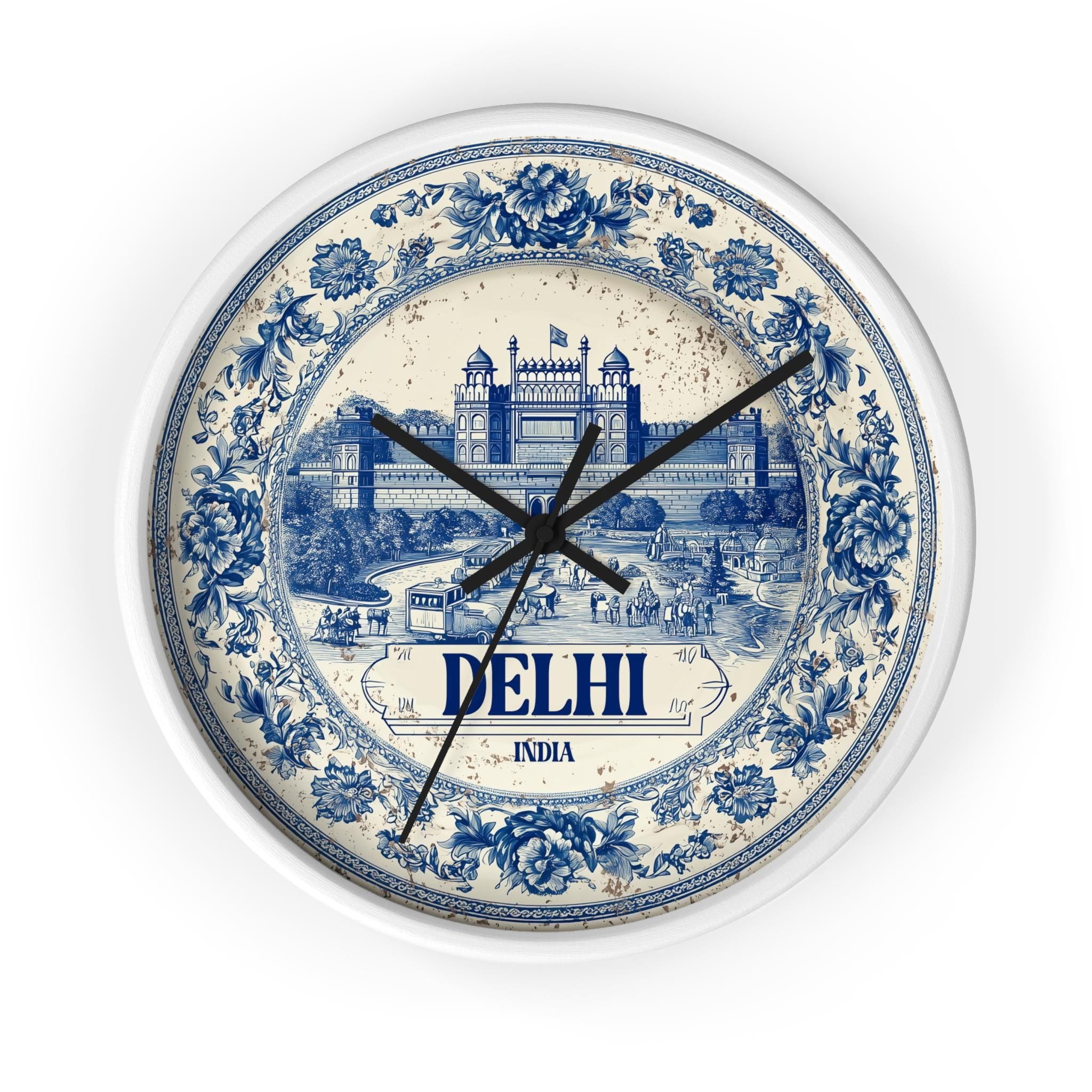 Delhi India Wall Clock, Delf style Home Decor, Vintage City Travel Keepsake Art