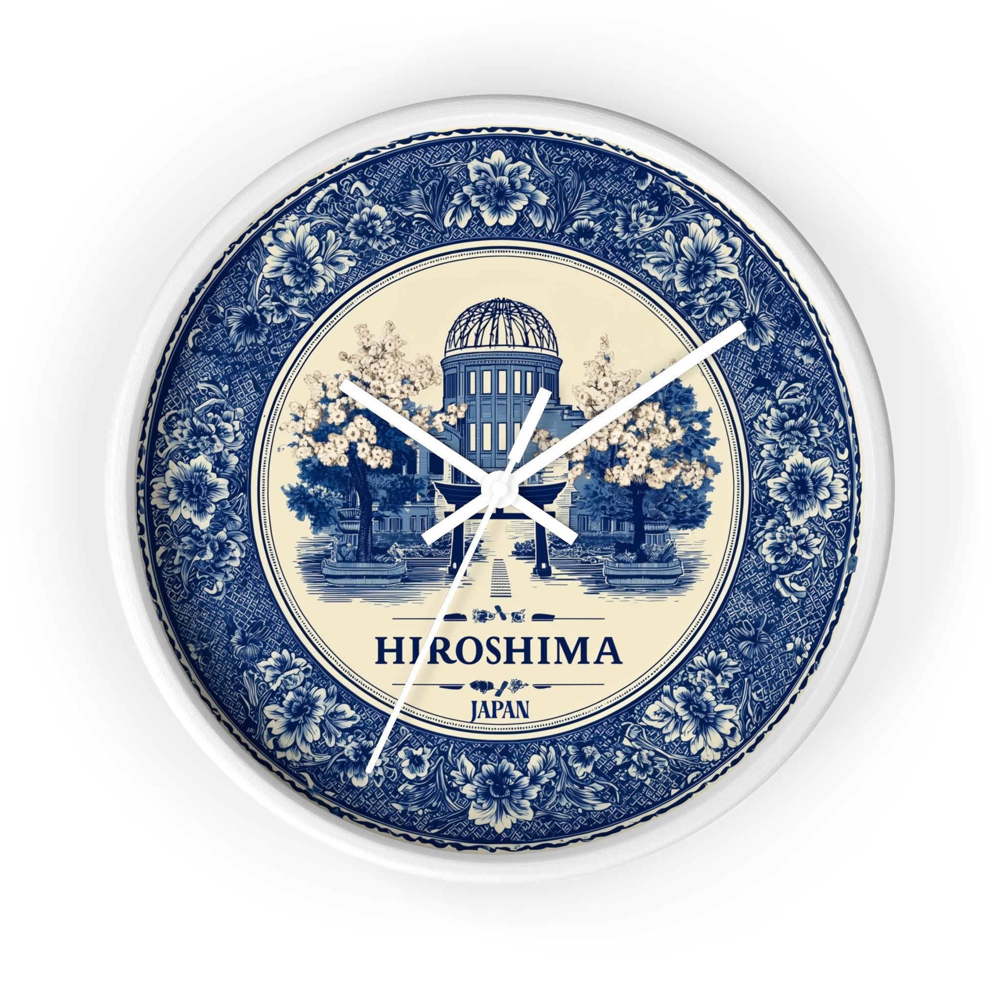 Hiroshima Japan Wall Clock, Delf style Home Decor, Vintage City Travel Keepsake Art