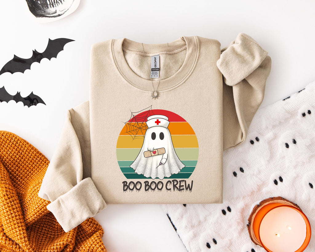 Boo Boo Crew Nurse retro Halloween Sweatshirt, Halloween Gift for Nurse Sweater, Nurse Spooky , Nurse Halloween Boo Boo Crew