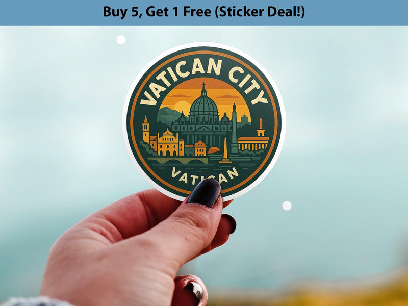 Vatican City Sticker Kiss-Cut Vinyl, Waterproof Decal, Retro Travel Lover Collection