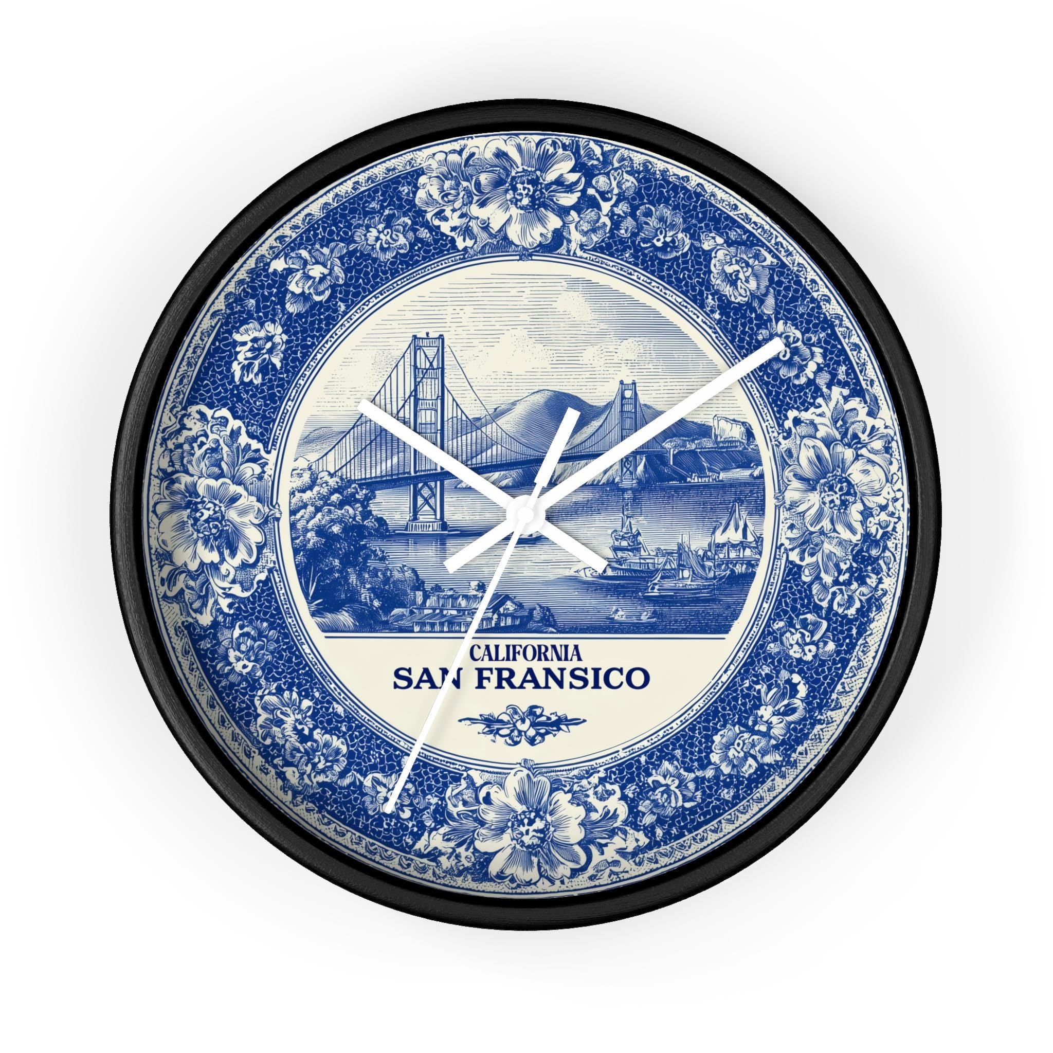 San Francisco California Wall Clock, Delf style Home Decor, Vintage City Travel Keepsake Art