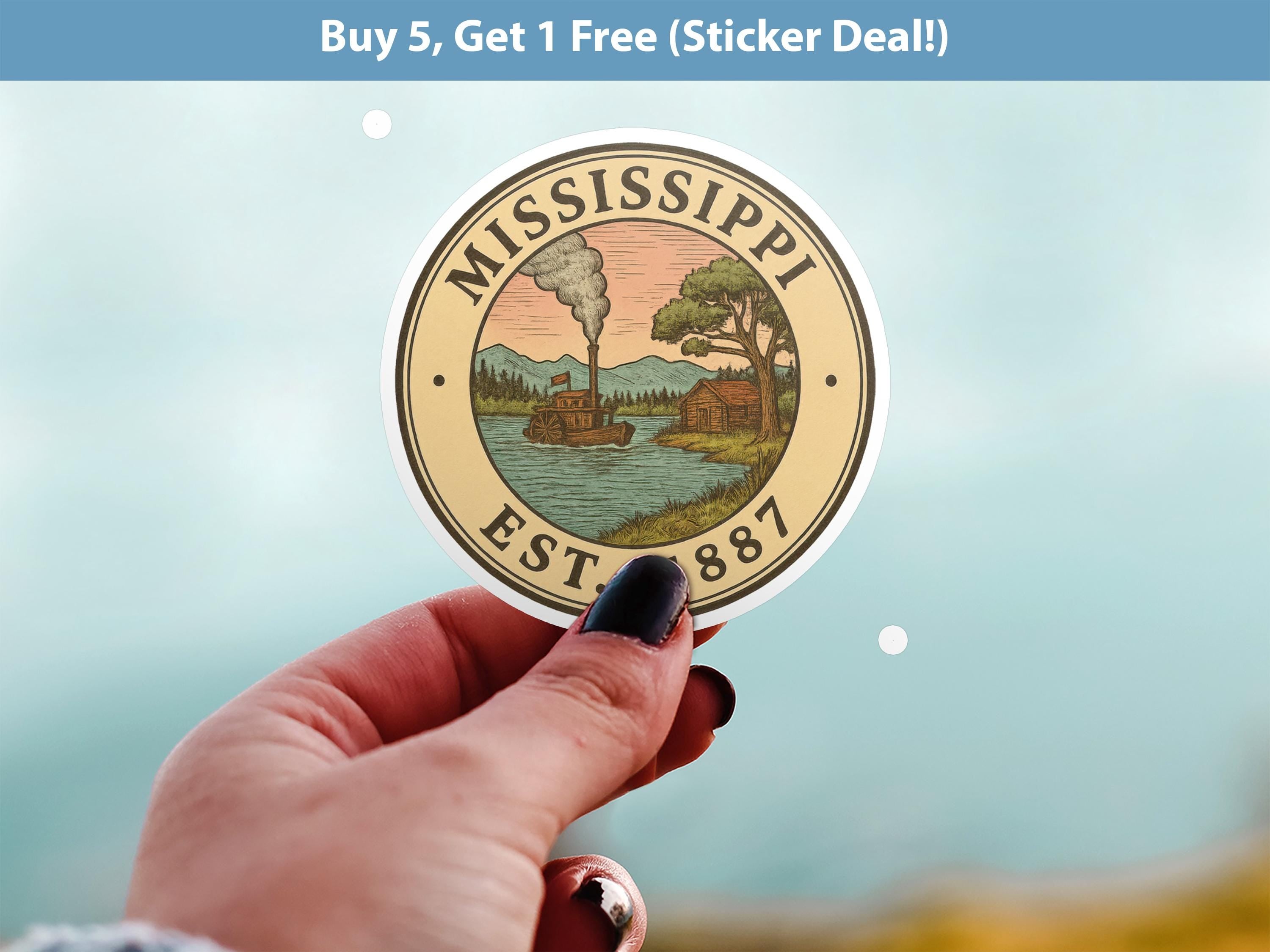 Mississippi Sticker, Vintage US States Retro Decal, Waterproof Retro Travel Collection for Laptop Tumbler