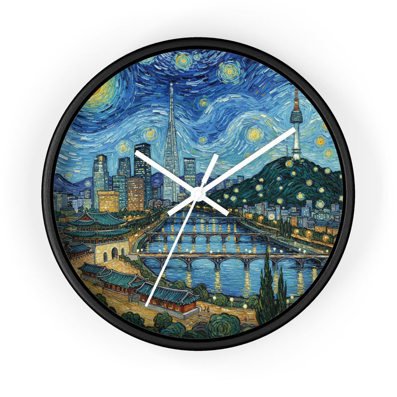 Seoul South Korea Wall Clock Vintage Van Gogh Starry Night Home Gift