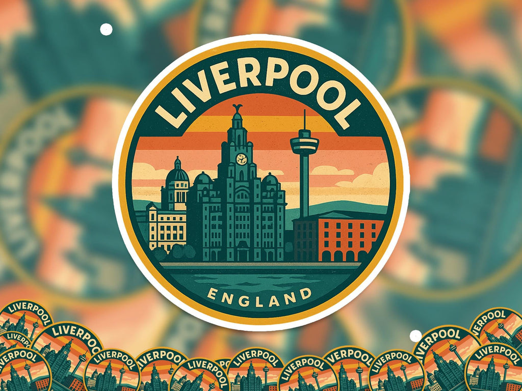 Liverpool UK Sticker Kiss-Cut Vinyl, Waterproof Decal, Retro Travel Lover Collection