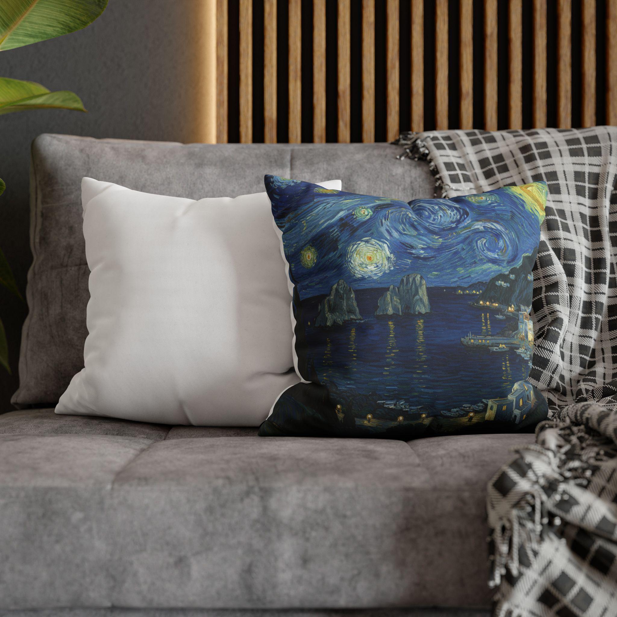 Capri Italy Pillowcase Starry Night, Van Gogh Throw Pillow Canvas Home Decor Gift