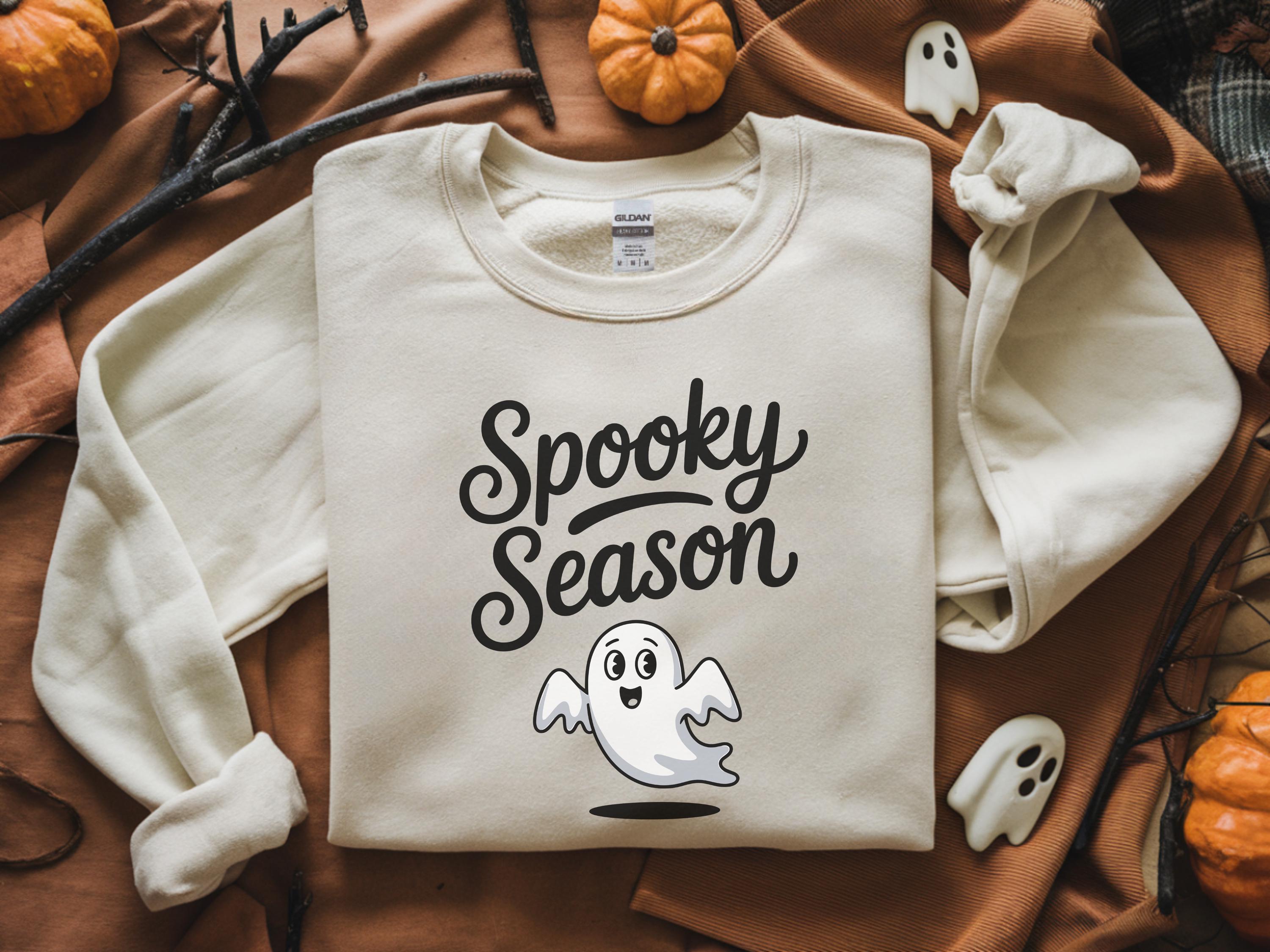 Spooky Season Sweatshirt with Cute Ghost, Minimal Halloween Shirt, Funny Fall Aesthetic, Halloween Gift, Cozy October Vibes