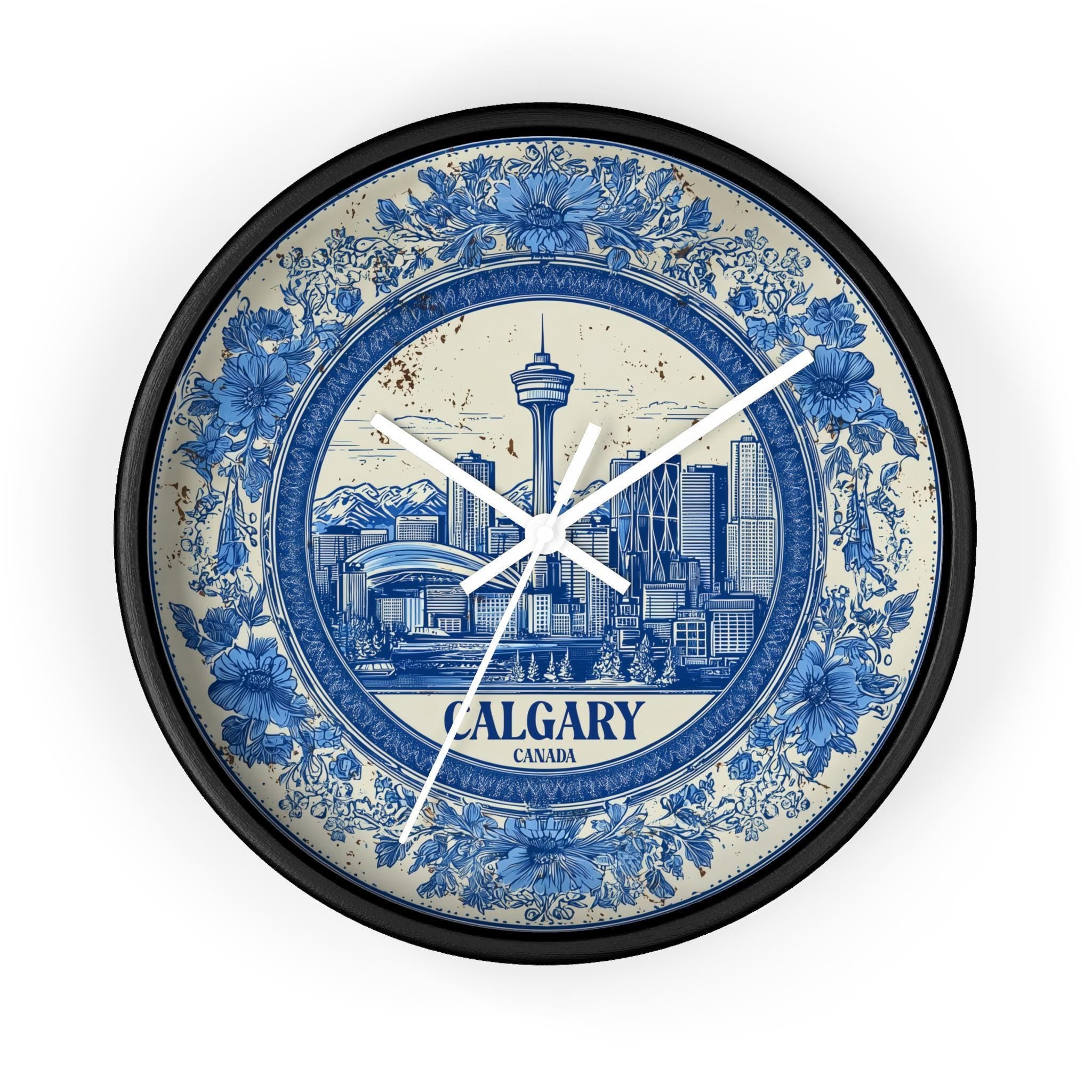 Calgary Canada Wall Clock, Delf style Home Decor, Vintage City Travel Keepsake Art