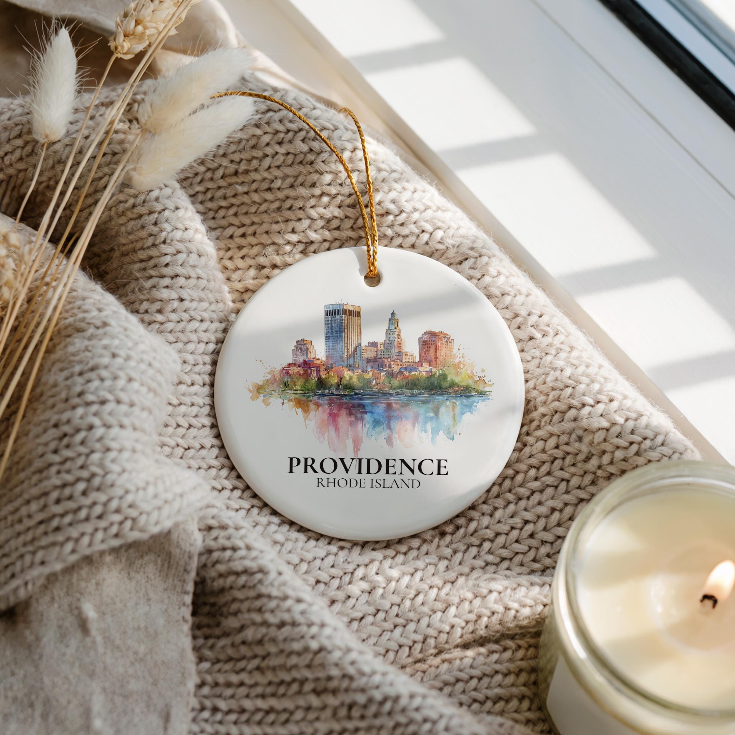 Providence Rhode Island Personalized Watercolor Ornament, Custom Ceramic Christmas gift, Travel Keepsake