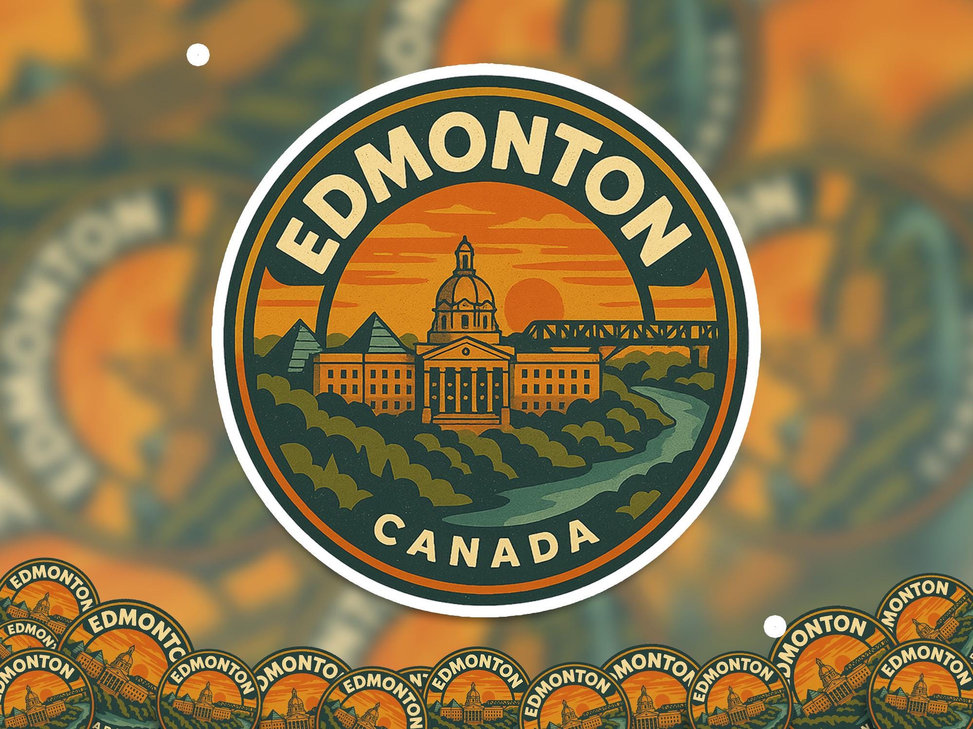 Edmonton Canada Kiss-Cut Vinyl, Waterproof Decal, Retro Travel Lover Collection