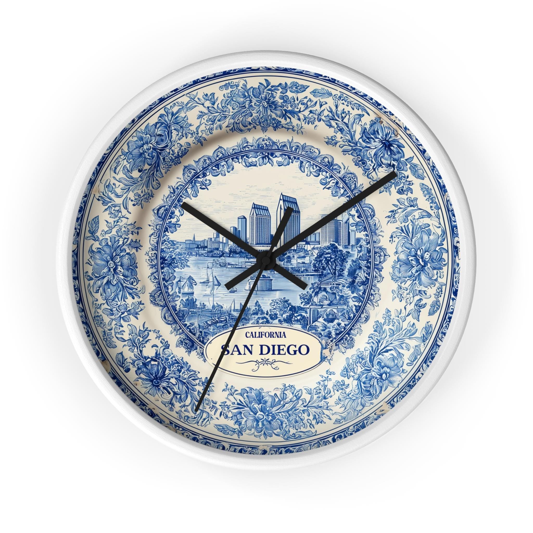 San Diego California Wall Clock, Delf style Home Decor, Vintage City Travel Keepsake Art
