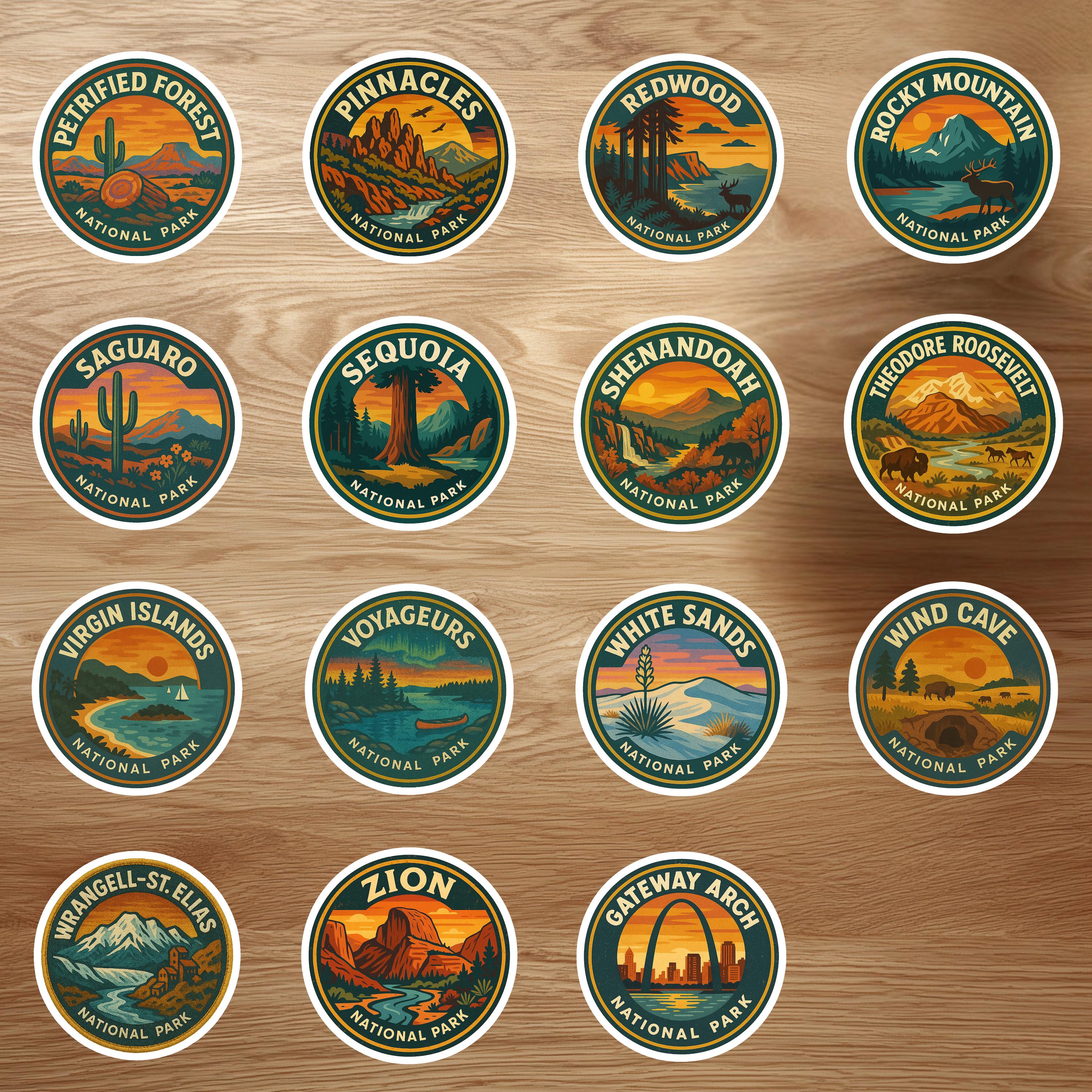 National Parks Sticker Set, Bundle Retro Vinyl Waterproof Decal, Vintage Collection