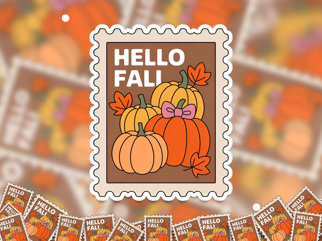 Hello Fall Stamp Stamp Sticker, Spooky Halloween Waterproof Decal for tumbler, kindle