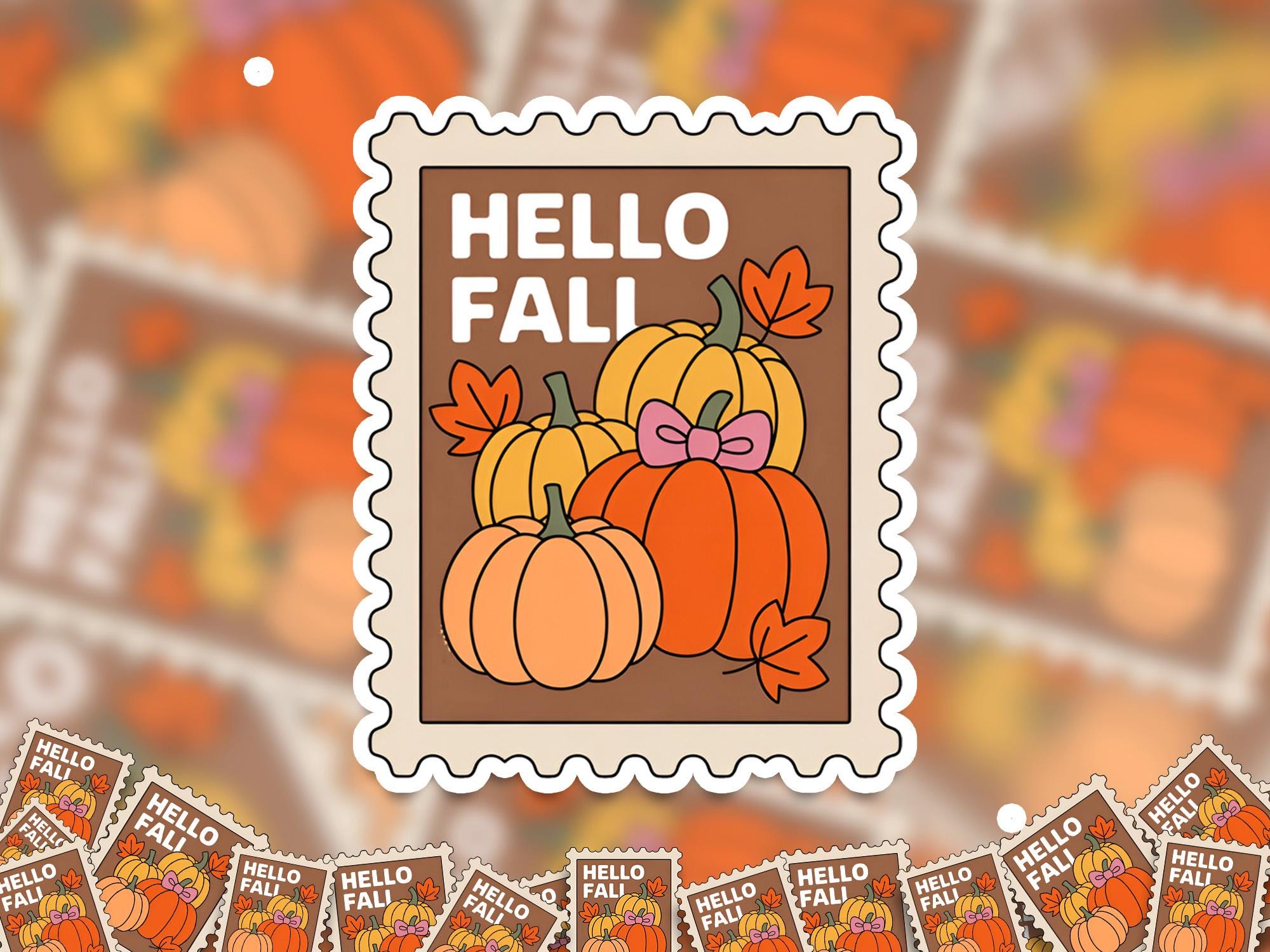Hello Fall Stamp Stamp Sticker, Spooky Halloween Waterproof Decal for tumbler, kindle