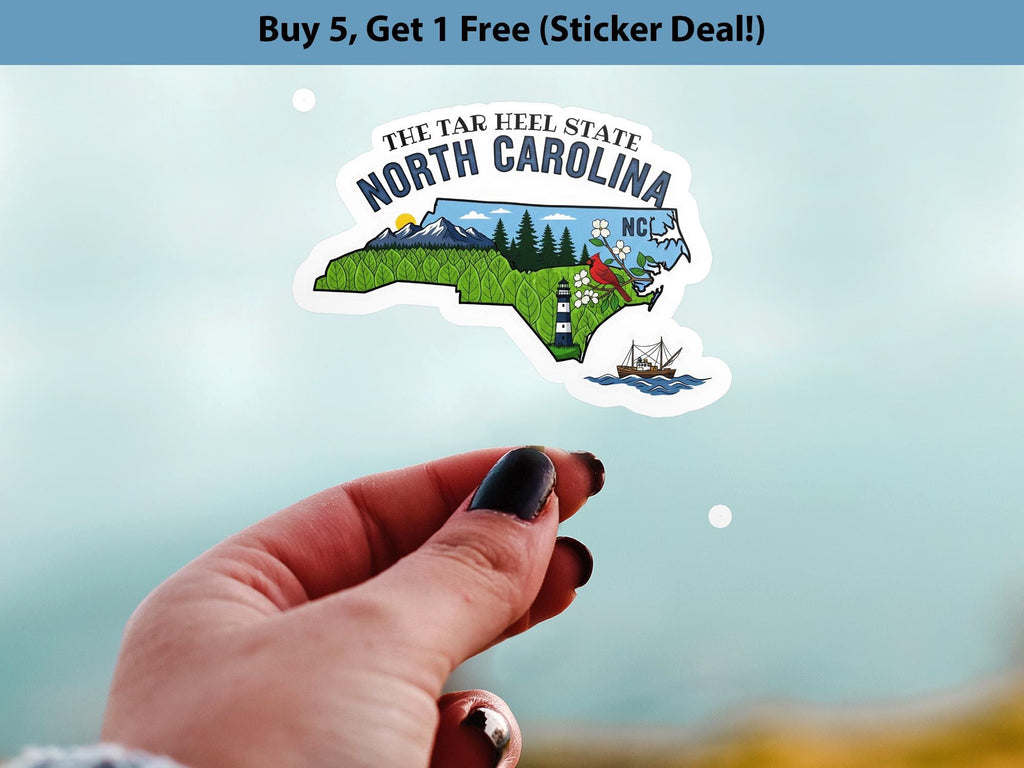 North Carolina State Sticker, USA Kiss-Cut Vinyl, Landmark Waterproof Decal, United States Travel Collection