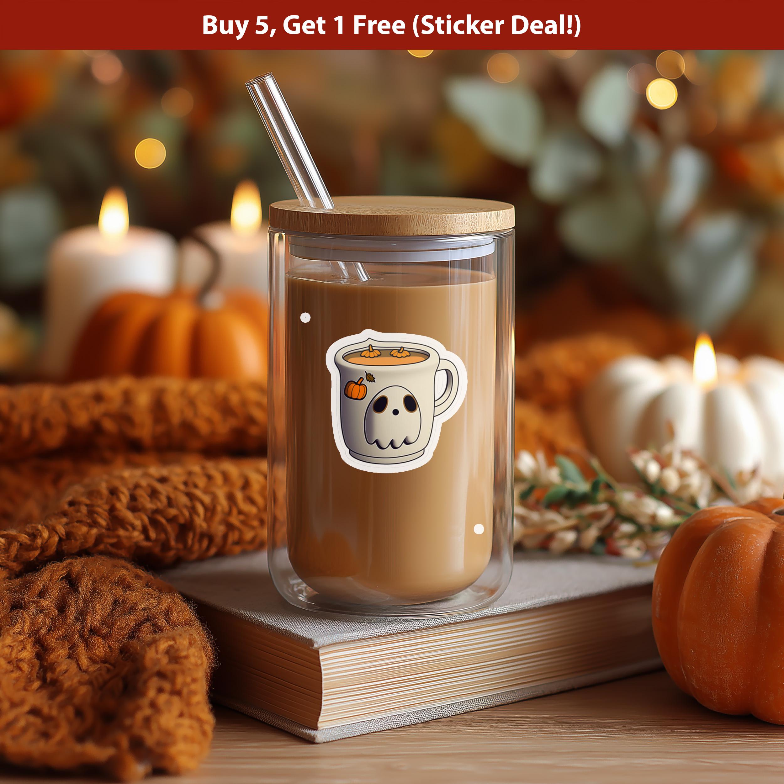 Pumpkin Ghost latte Sticker, Cute Kawaii Halloween Spooky Vinyl Decal, Witch spice