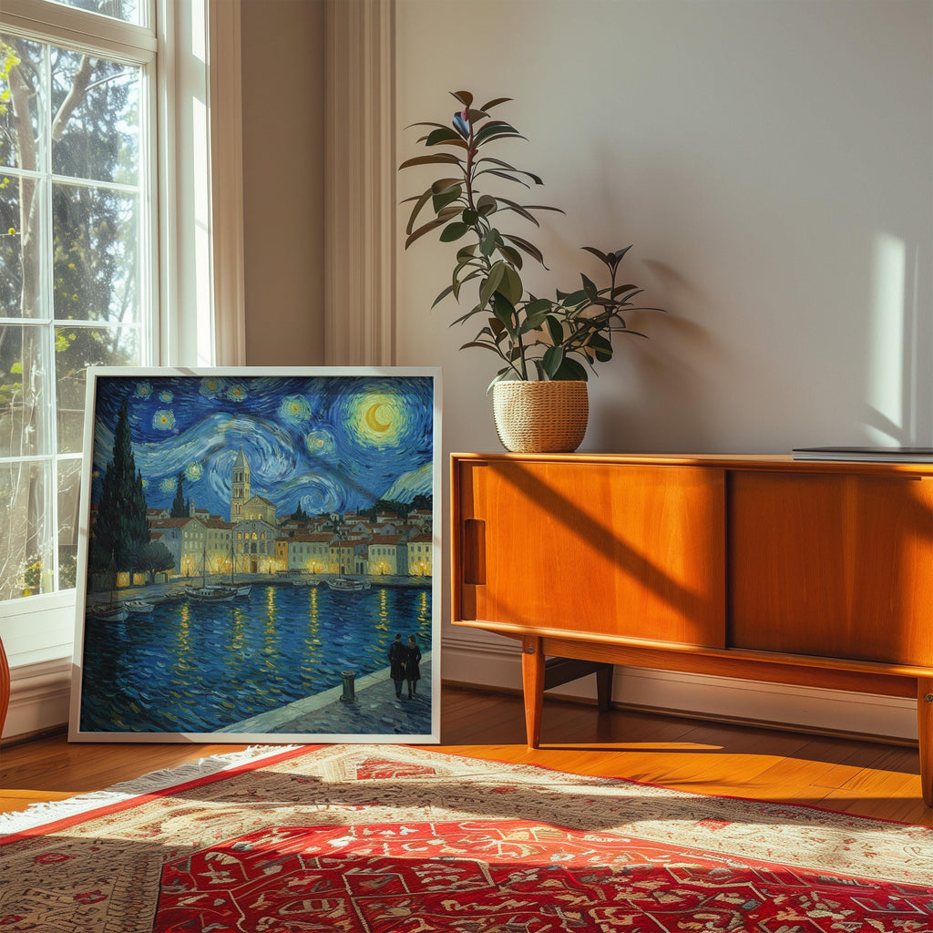 Split Croatia Starry Night Wall Art, Van Gogh Print, Travel Gift Home Decor