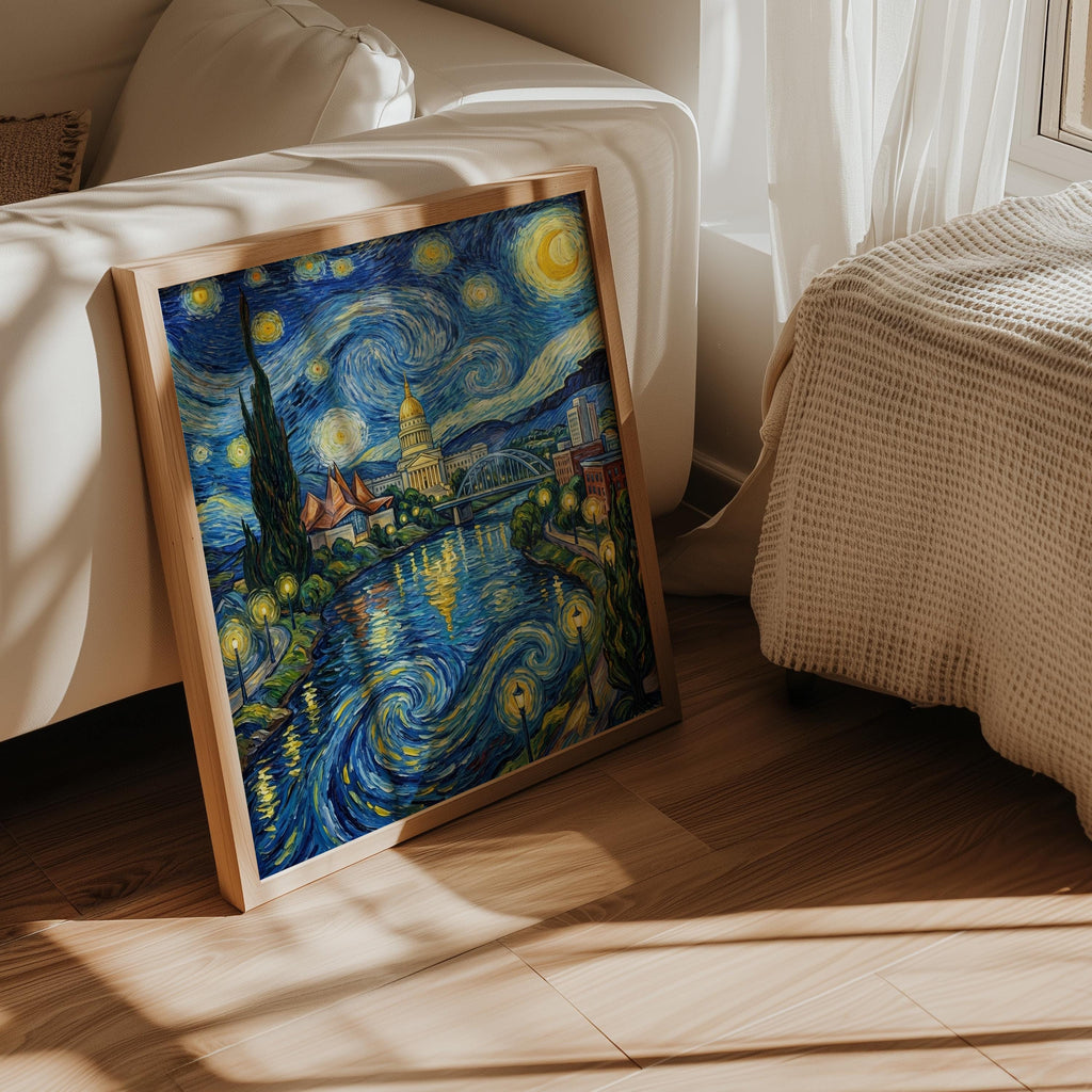 Charleston West Virginia Starry Night Wall Art, Van Gogh Print, Travel Gift Home Decor
