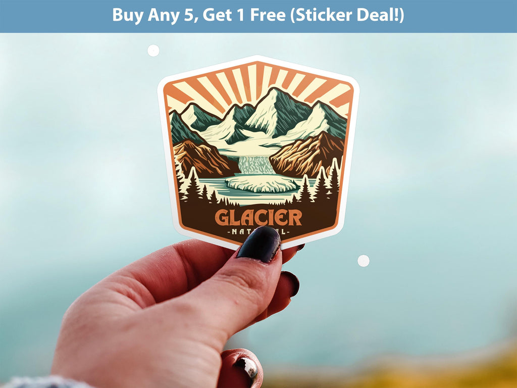 Glacier National Park Sticker, Vinyl Canada British Columbia, Retro Water Bottle Decal Hiking