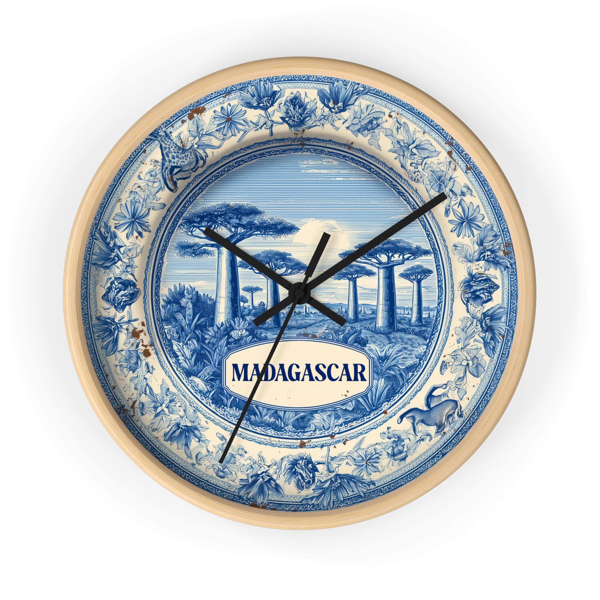 Madagascar Wall Clock, Delf style Home Decor, Vintage City Travel Keepsake Art