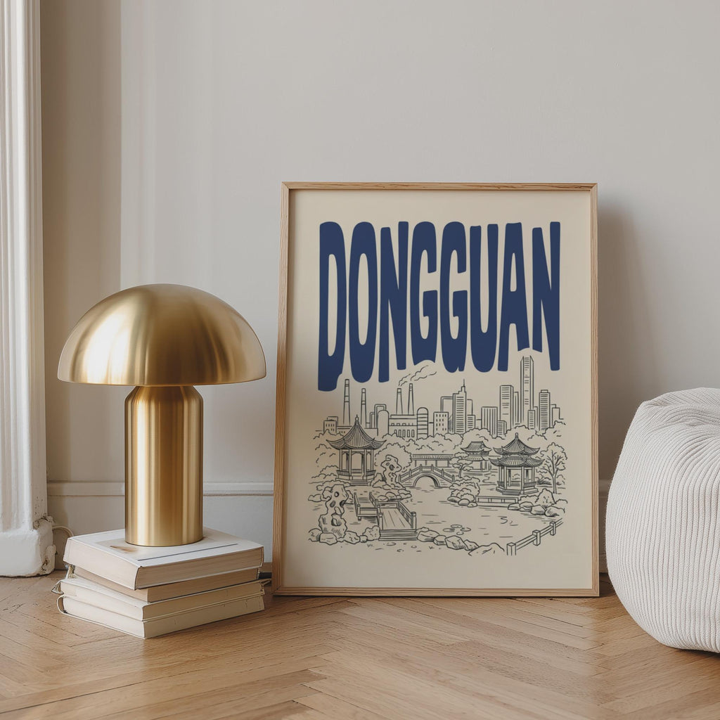 Dongguan Skyline Wall Art, Framed Canvas Print, Minimalist China City Decor