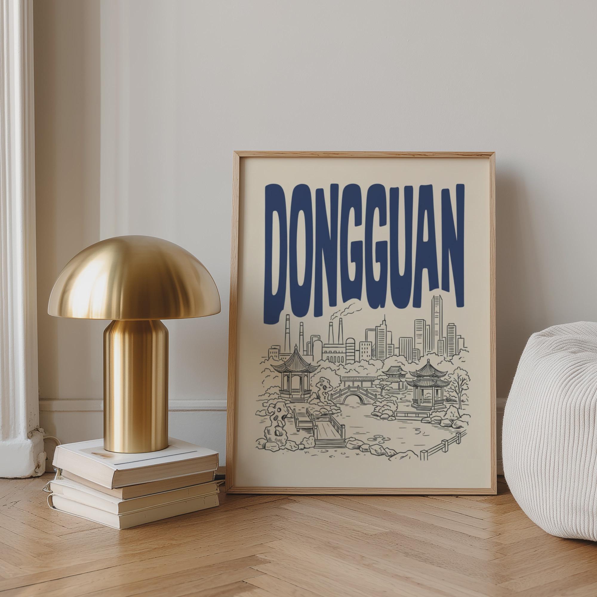 Dongguan Skyline Wall Art, Framed Canvas Print, Minimalist China City Decor