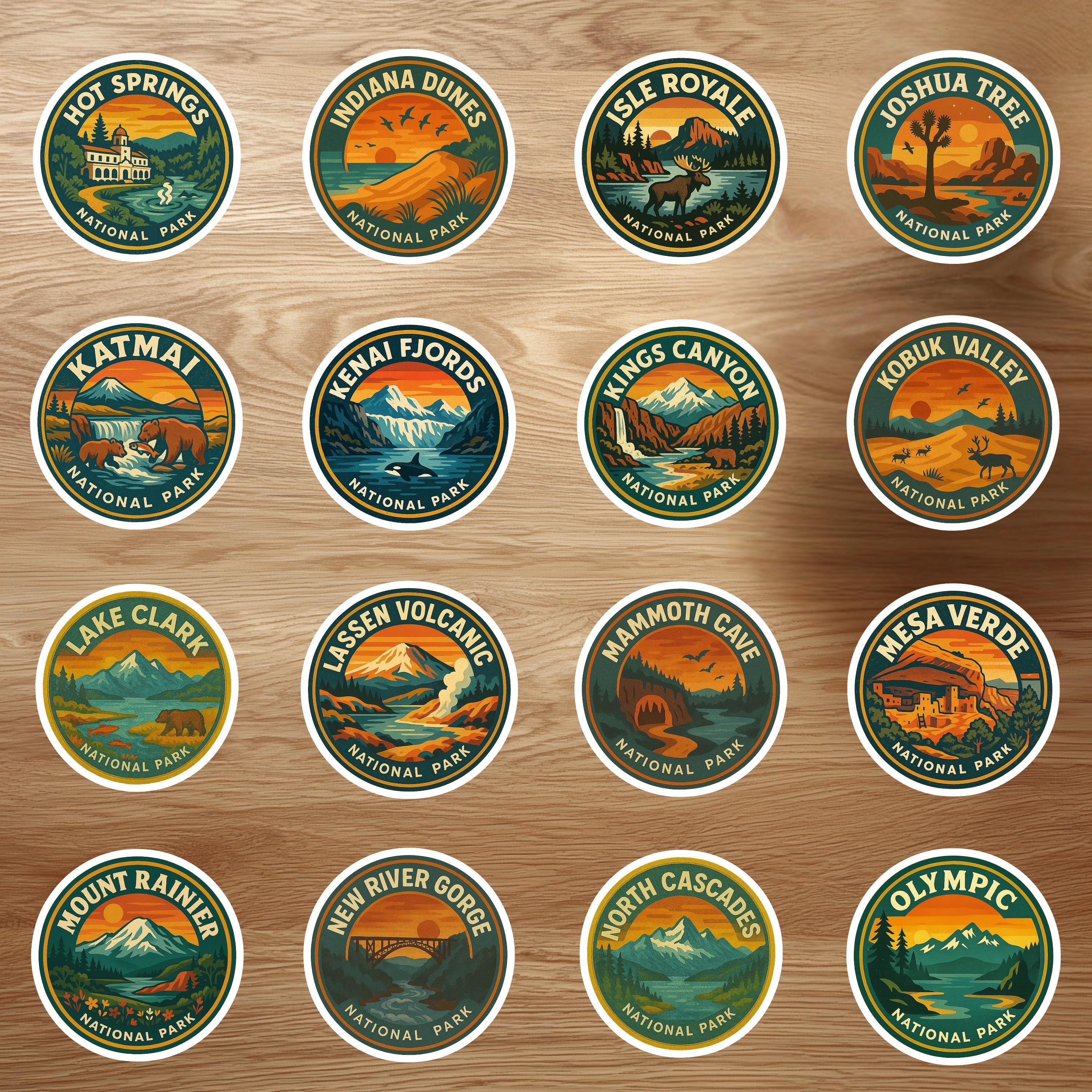 National Parks Sticker Set, Bundle Retro Vinyl Waterproof Decal, Vintage Collection