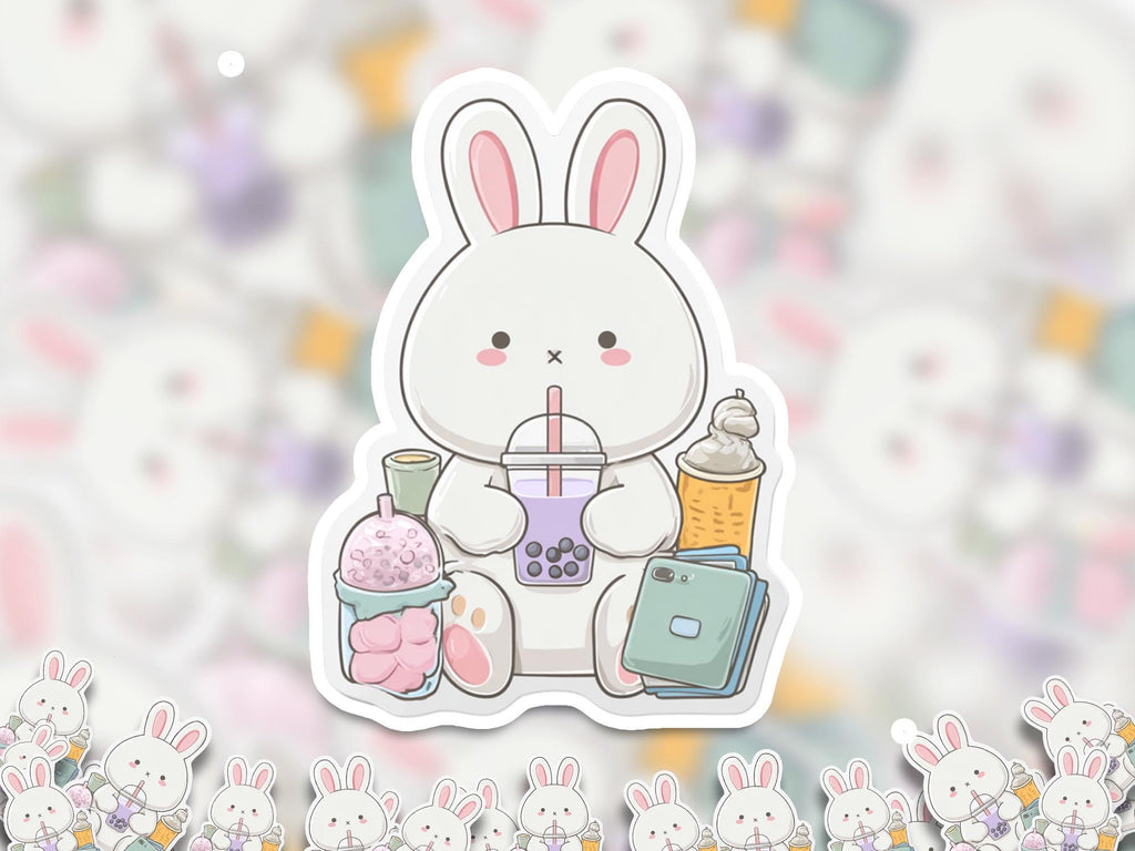 cute Bunny bubble tea stickers, kiss cut Vinyl decal, food sticker cute sticker kawaii sticker, Kiss-Cut Vinyl Decals, Waterproof Stickers