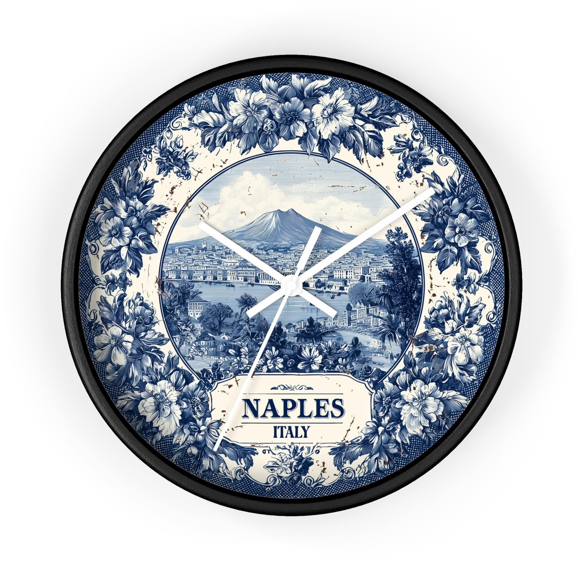 Naples Italy Wall Clock, Delf style Home Decor, Vintage City Travel Keepsake Art