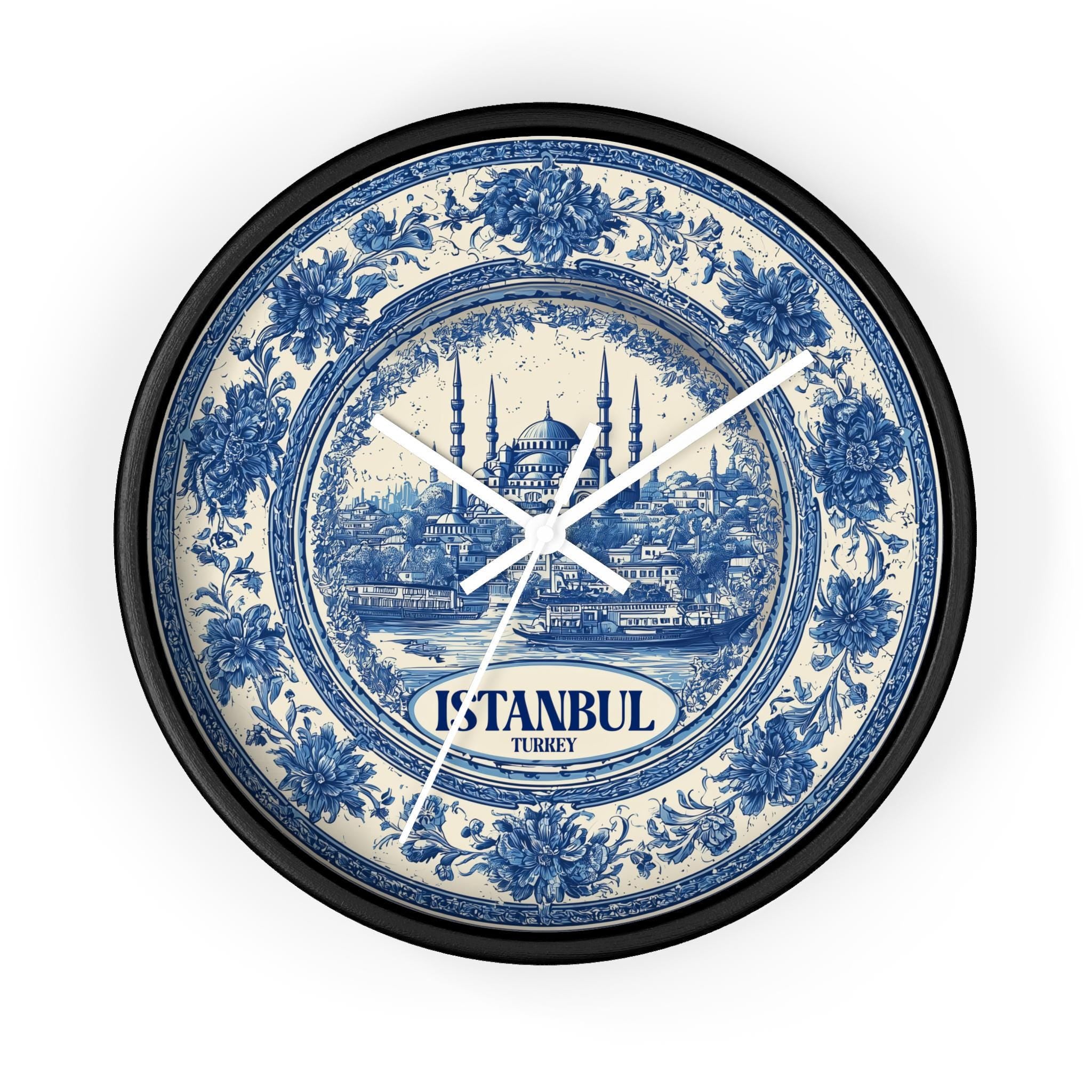 Istanbul Turkey Wall Clock, Delf style Home Decor, Vintage City Travel Keepsake Art