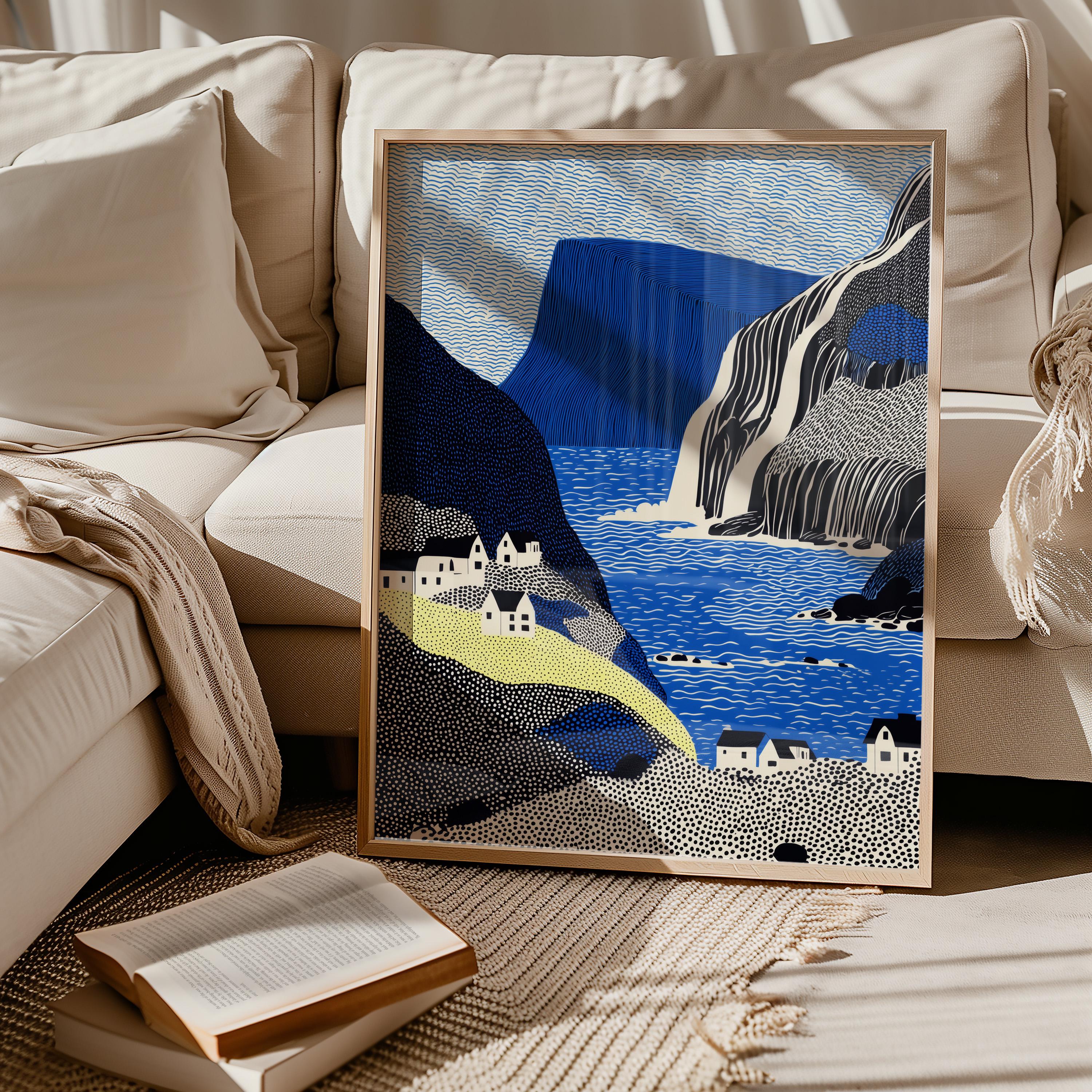 Faroe Islands Wall Art, Scandinavian Landscape Pop Art Modern Print, Poster Travel Gift Canvas
