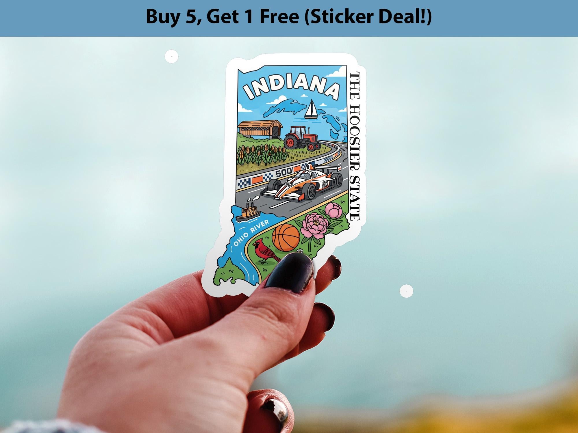 Indiana State Sticker, USA Kiss-Cut Vinyl, Landmark Waterproof Decal, United States Travel Collection