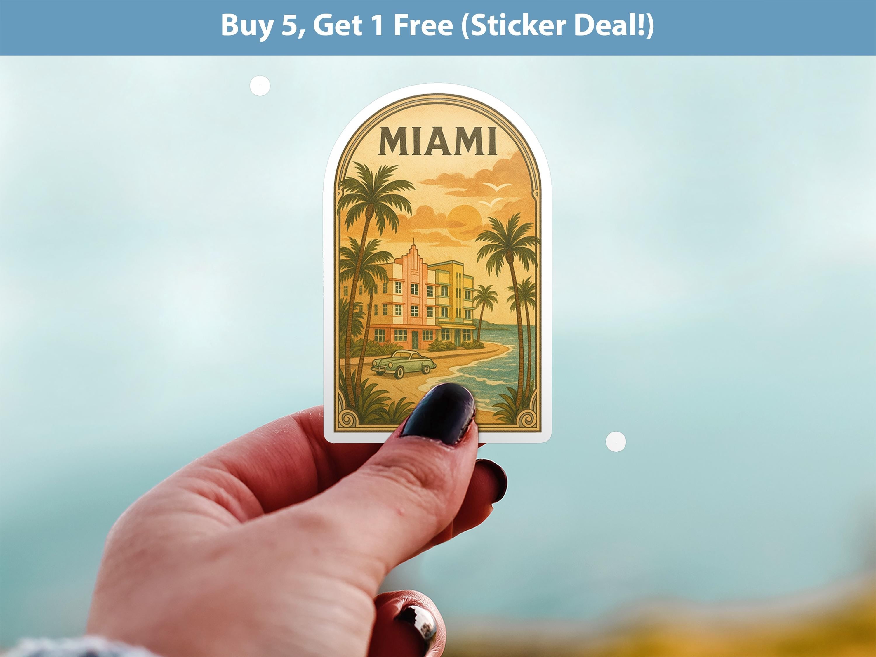 Miami Florida Sticker, Vintage City Vinyl Decal, Retro Travel Lover Collection, Journal Scrapbook