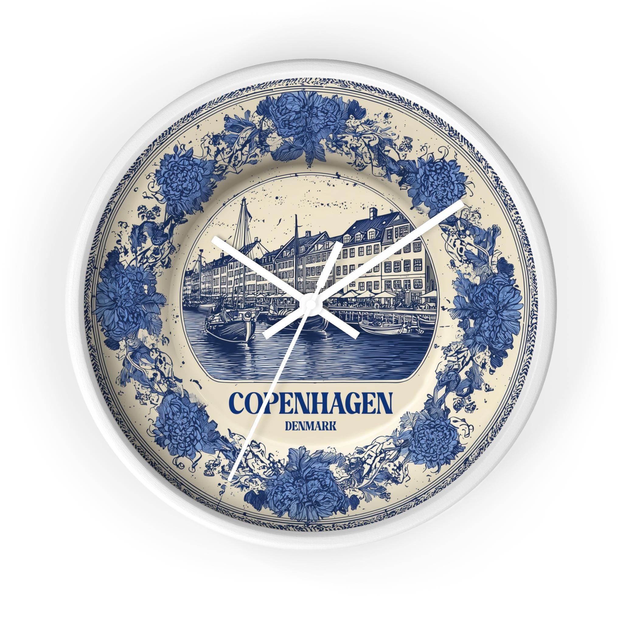 Copenhagen Denmark Wall Clock, Delf style Home Decor, Vintage City Travel Keepsake Art