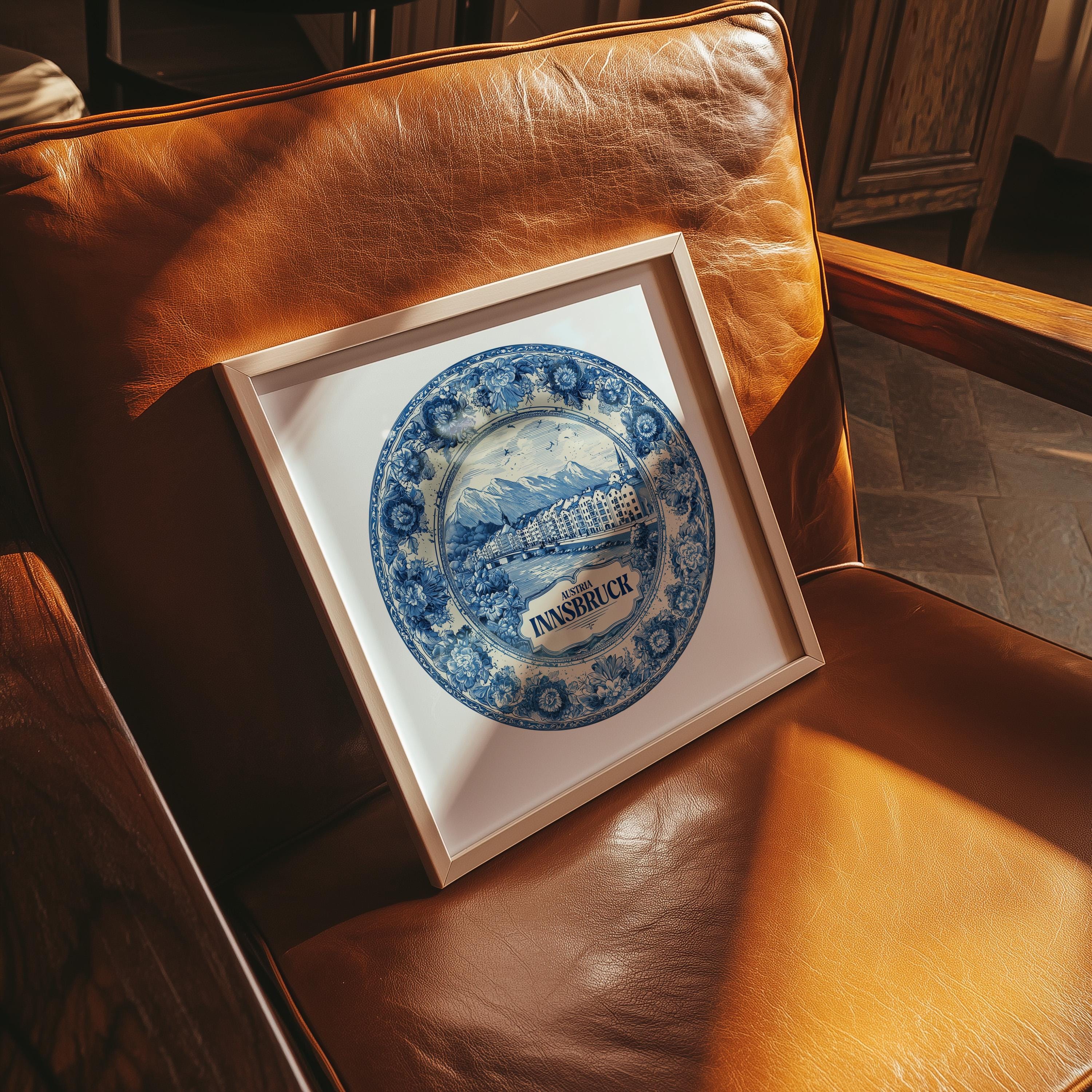 Innsbruck Austria Wall Art, Vintage Delft Blue Poster, City Print, Travel Home Decor