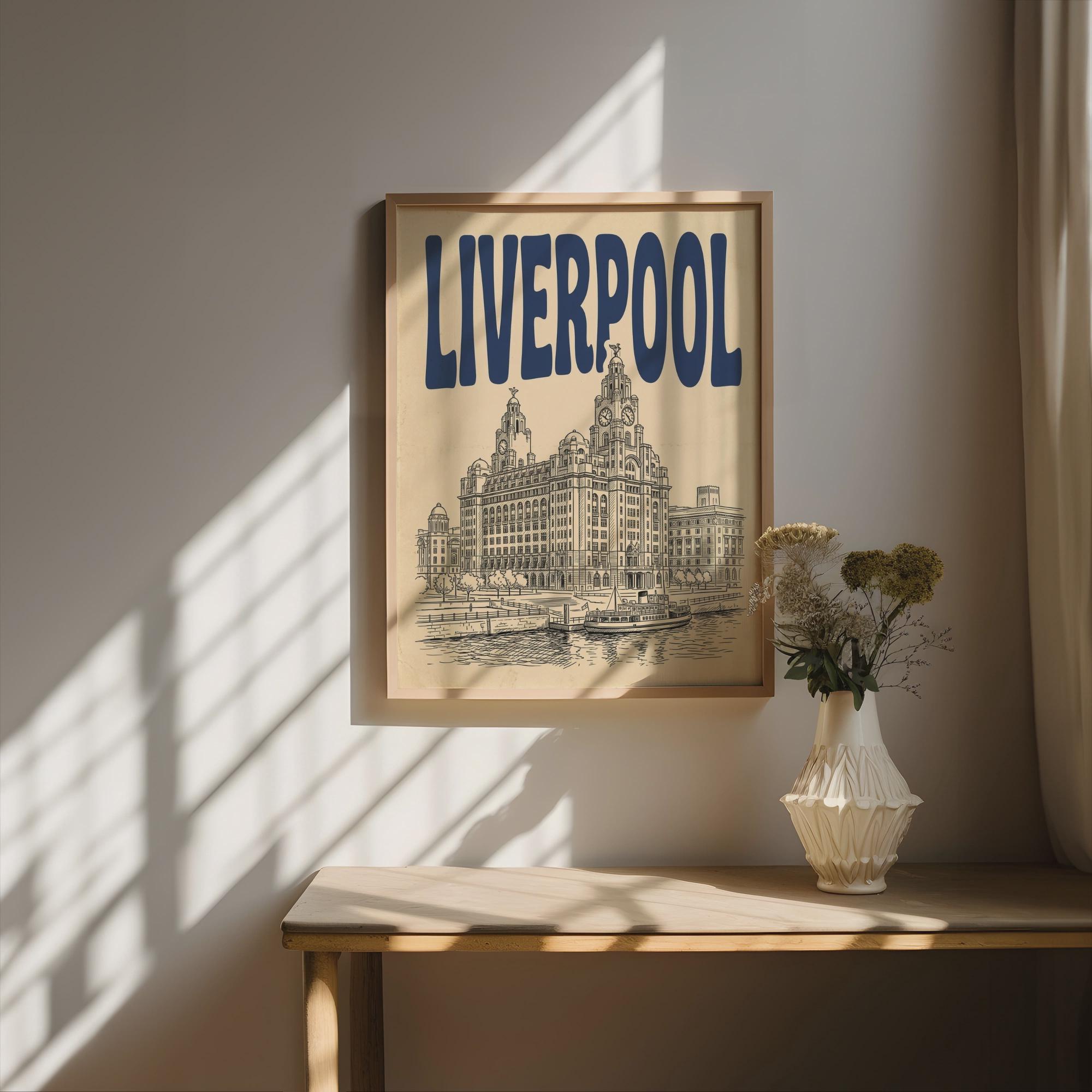Liverpool Waterfront Wall Art, Framed Canvas Print, Royal Liver Building Decor