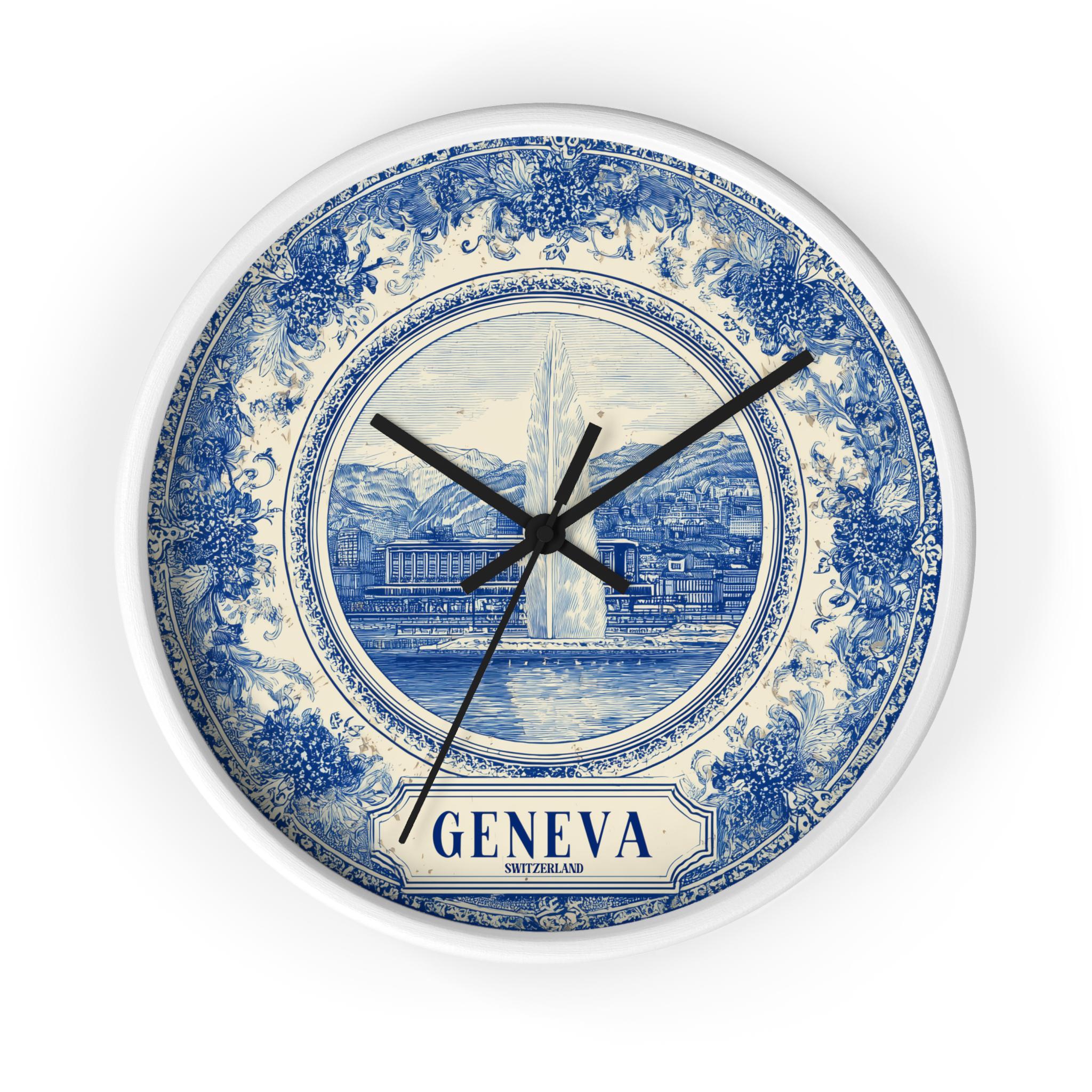Geneva Switzerland Wall Clock, Delf style Home Decor, Vintage City Travel Keepsake Art