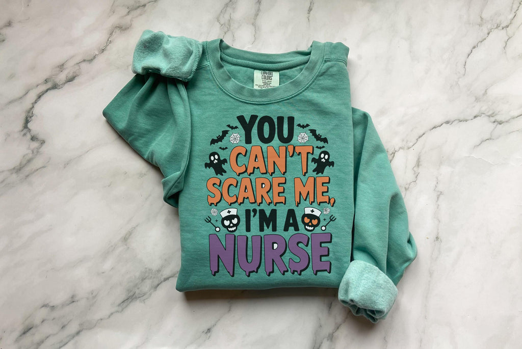 Funny Halloween Nurse Sweatshirt: Spooky RN Top, Ghosts & Bats