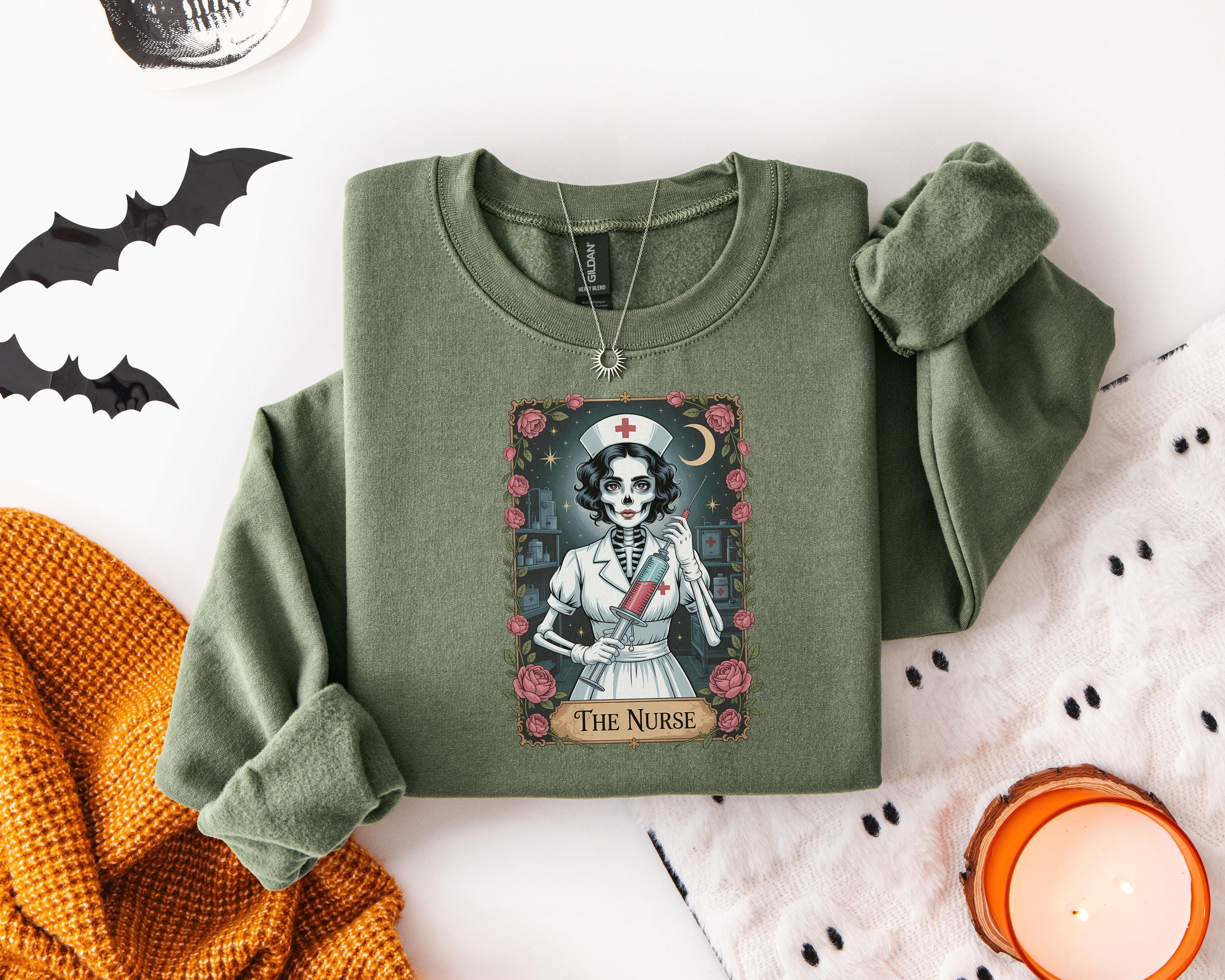 Nurse Skeleton Halloween Tshirt: Gothic Spooky RN Sweatshirt & Hoodie