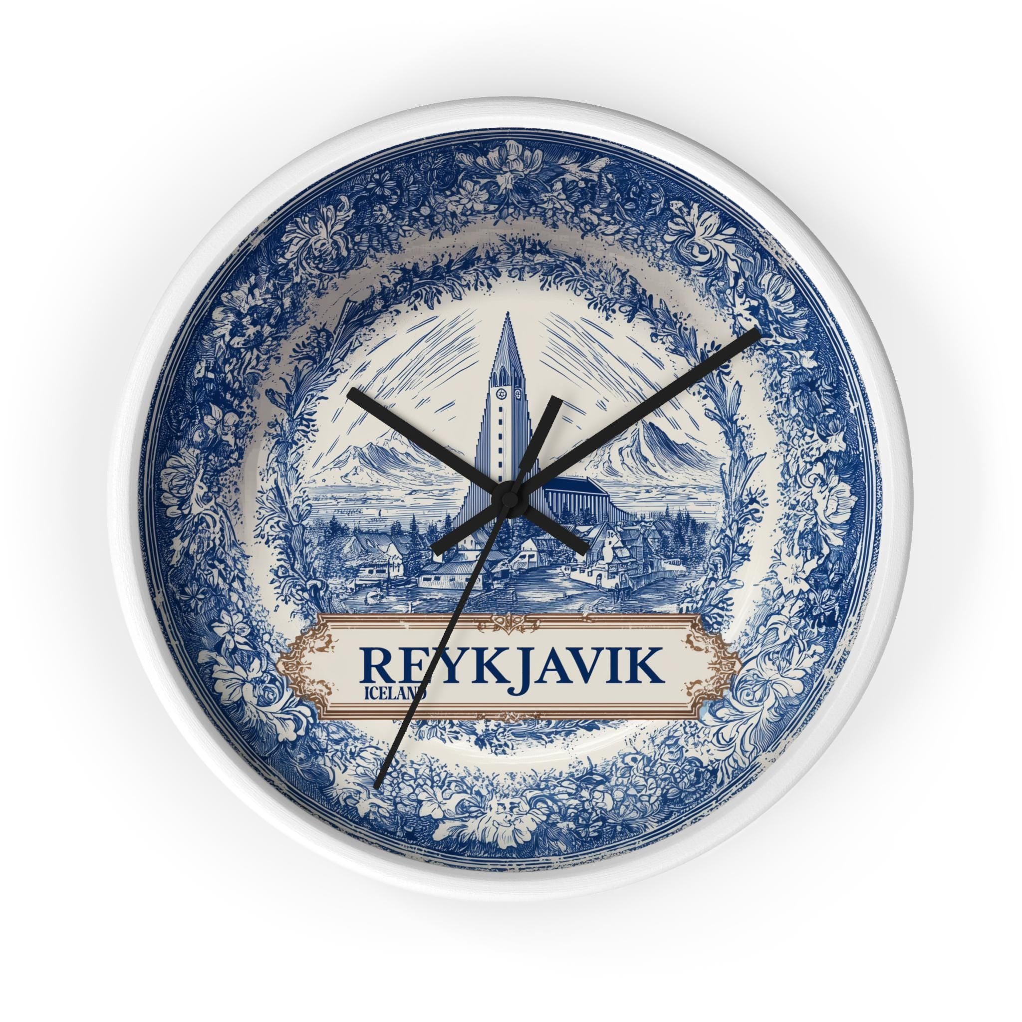 Reykjavik Iceland Wall Clock, Delf style Home Decor, Vintage City Travel Keepsake Art