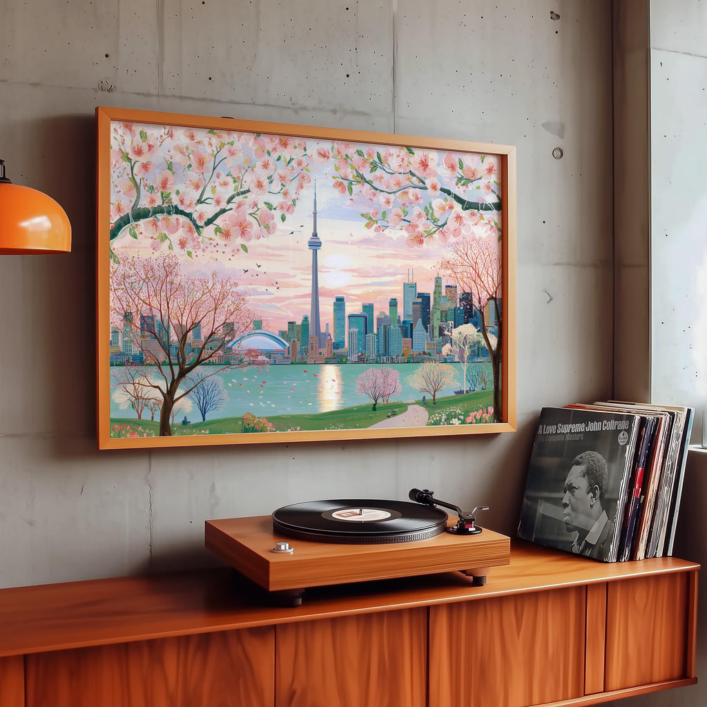 Toronto Spring Wall Art, Cherry Blossom Floral Canada Travel Gift Decor Large Print Painting