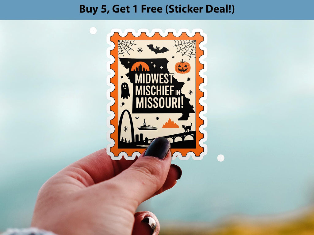 Missouri Stamp Halloween Sticker, Spooky USA Kiss-Cut Vinyl, Waterproof Decal, United States Travel