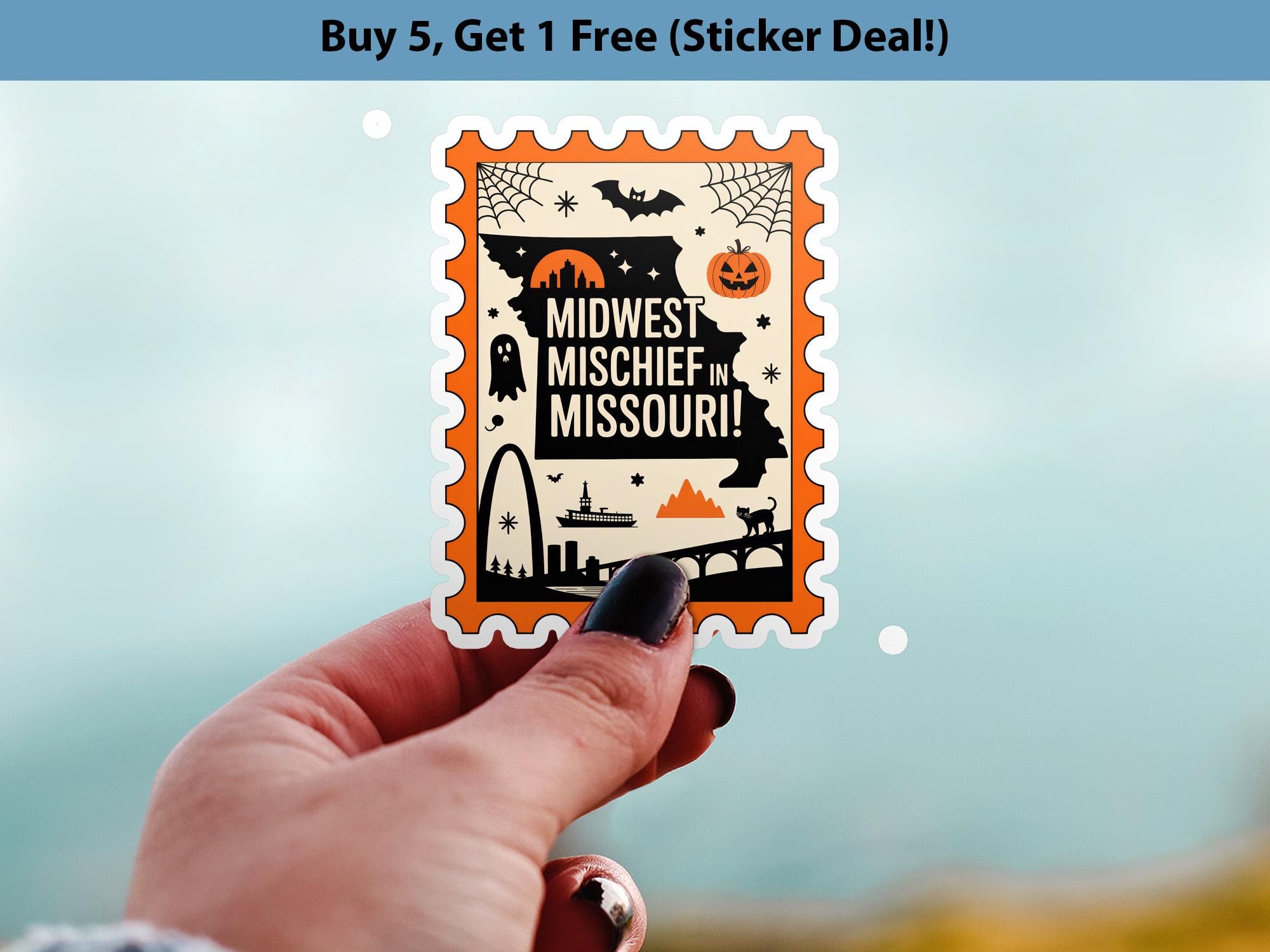 Missouri Stamp Halloween Sticker, Spooky USA Kiss-Cut Vinyl, Waterproof Decal, United States Travel