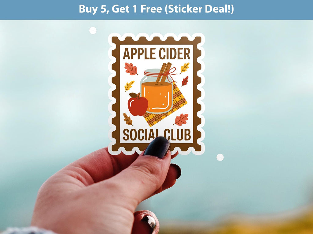 Apple Cider Social Club Stamp sticker, Spooky Halloween Waterproof Decal for tumbler, kindle