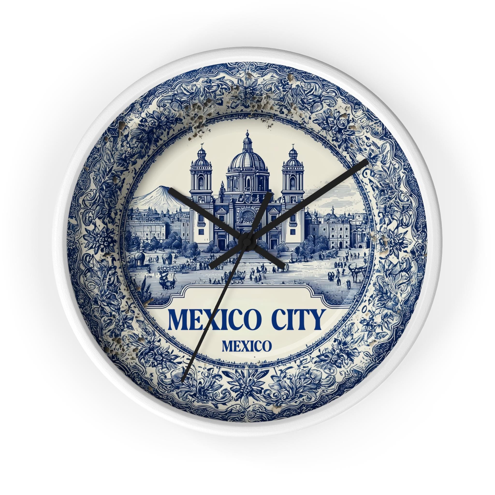 Mexico City Mexico Wall Clock, Delf style Home Decor, Vintage City Travel Keepsake Art