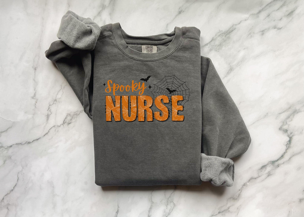 Spooky Nurse Halloween Sweatshirt, Minimalist RN Top with Bats, Cute Fall Medical Apparel, Funny Cozy Autumn Outfit, Unique Gift for Nurse