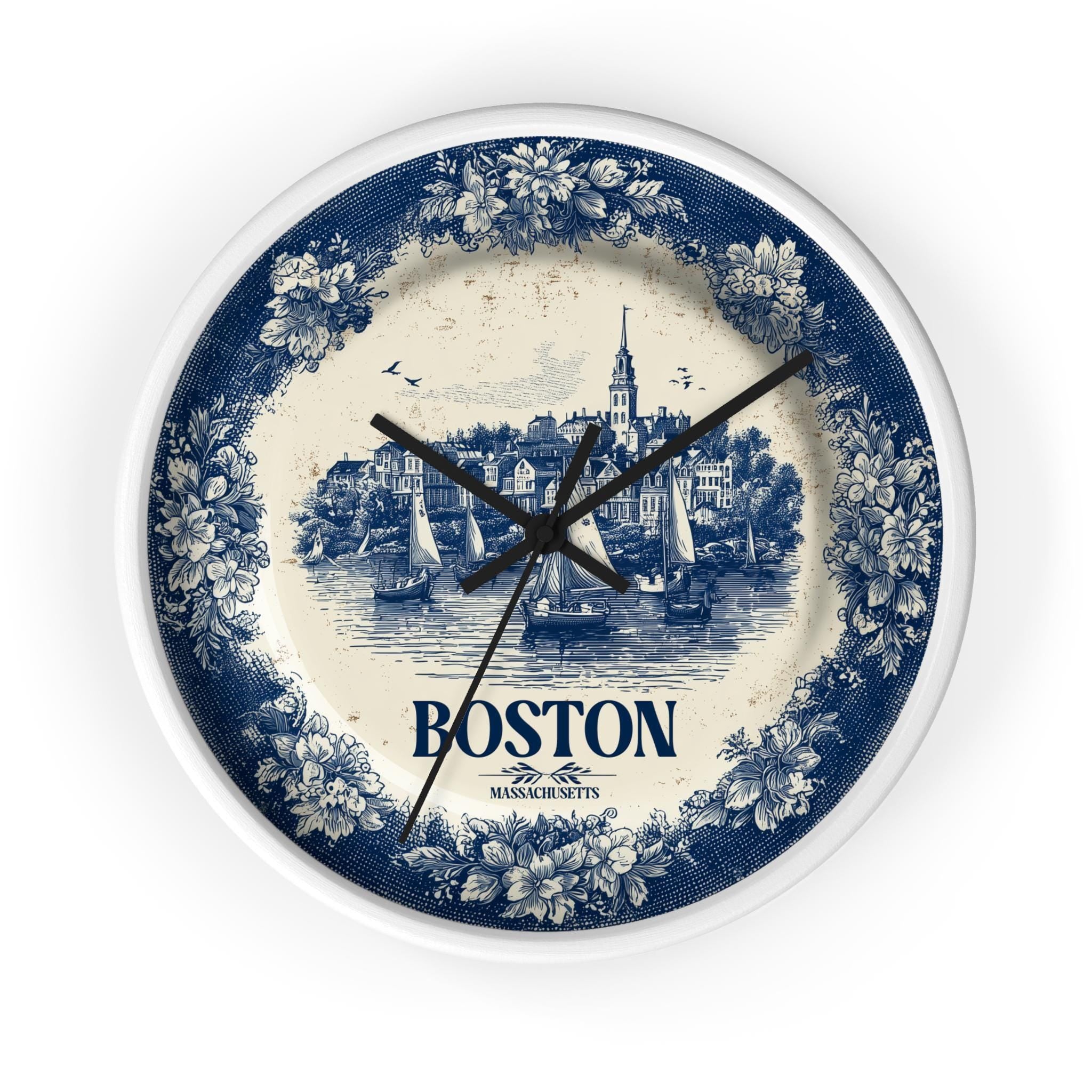 Boston Massachusetts2 Wall Clock, Delf style Home Decor, Vintage City Travel Keepsake Art