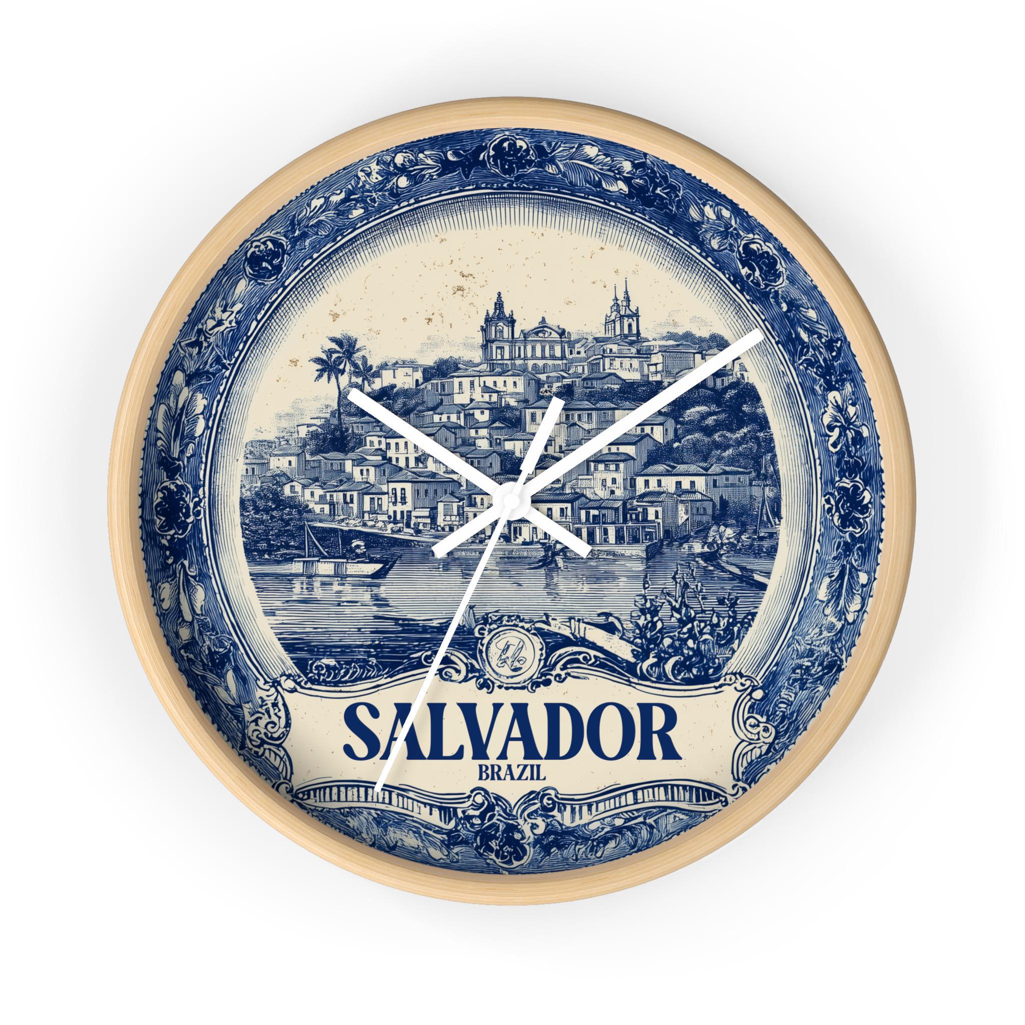 Salvador Brazil Wall Clock, Delf style Home Decor, Vintage City Travel Keepsake Art