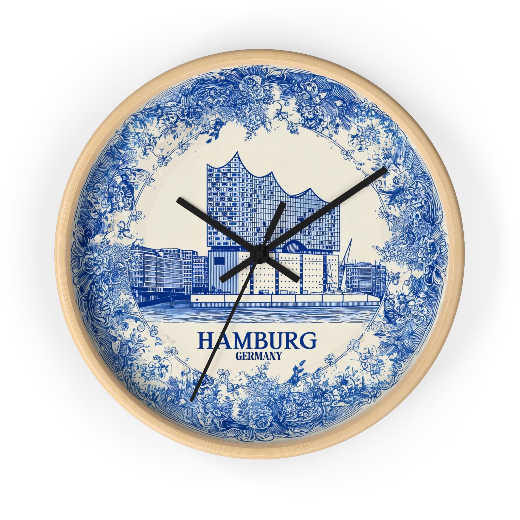 Hamburg Germany Wall Clock, Delf style Home Decor, Vintage City Travel Keepsake Art